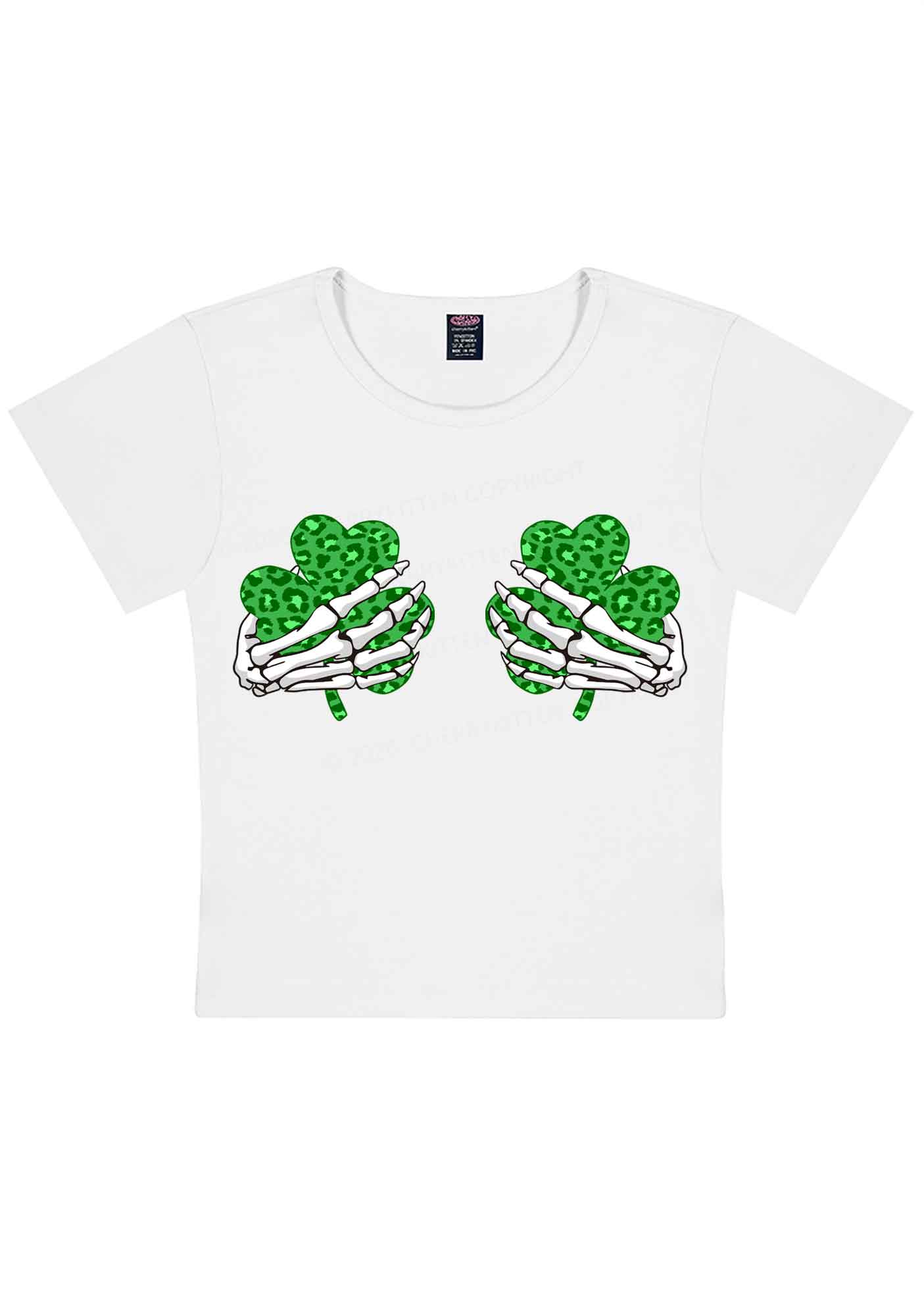 Skeleton Leopard Shamrock St Patricks Y2K Baby Tee Cherrykitten