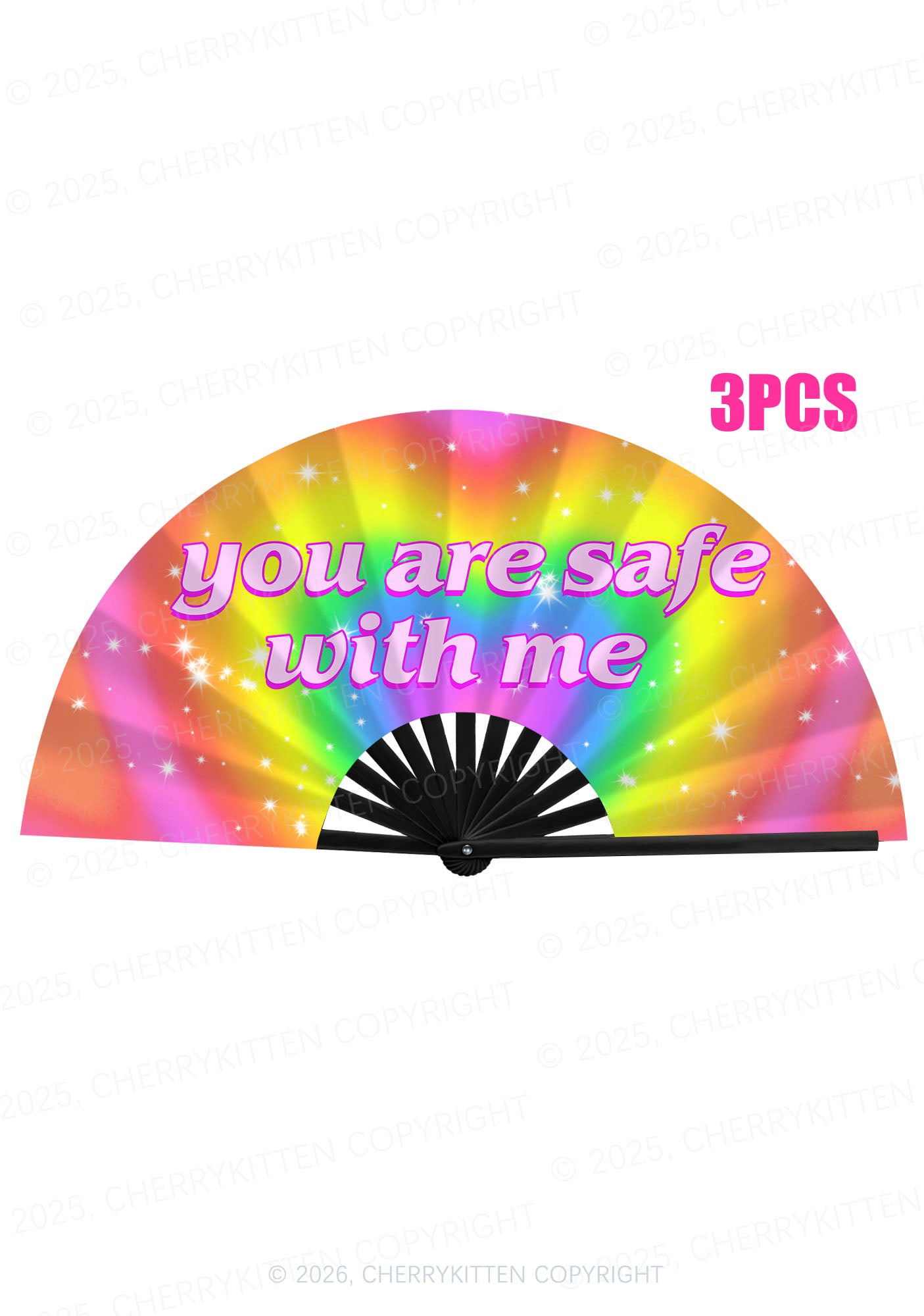 You Are Safe With Me Pride Y2K Rave Hand Fan Cherrykitten