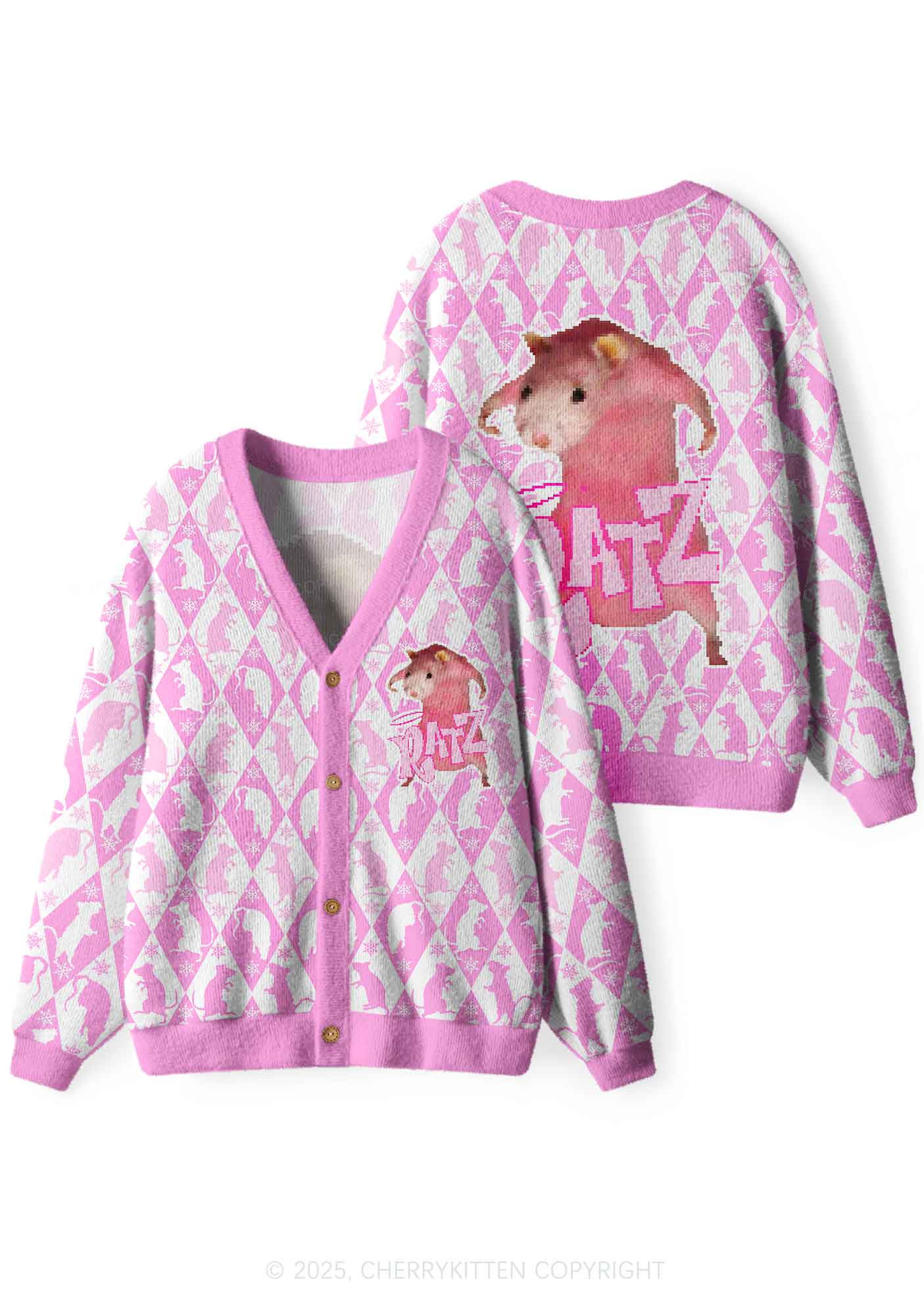 Sweet Pink Ratz Y2K Christmas Cardigan Knit Sweatshirt Cherrykitten