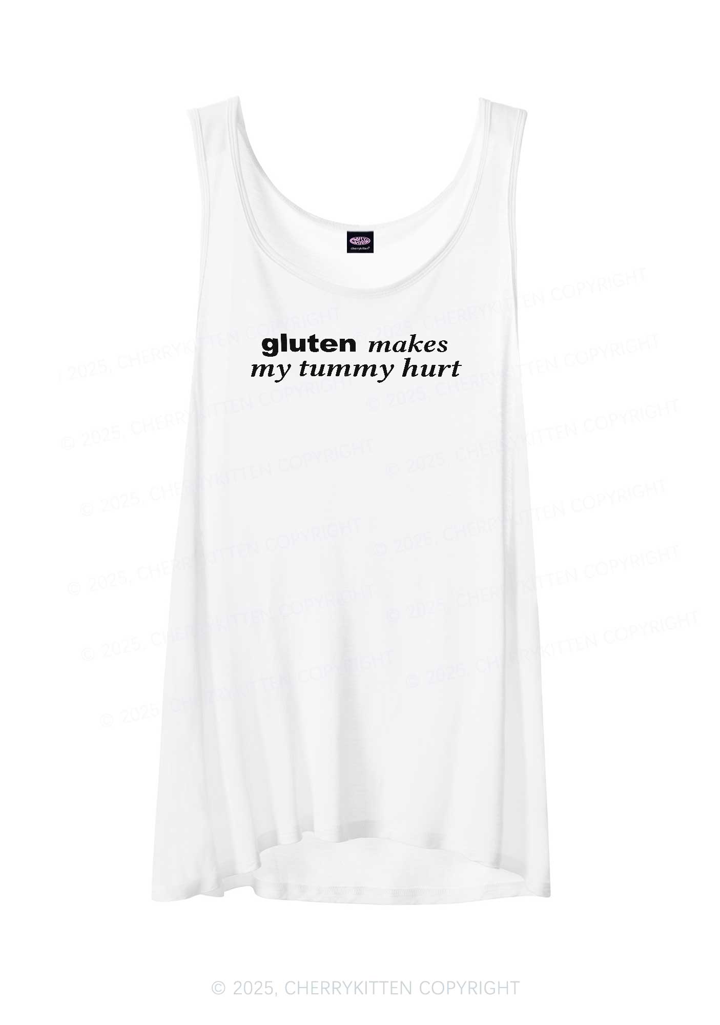 Gluten Makes Tummy Hurt Y2K Sheer Boyfriend Tank Cherrykitten