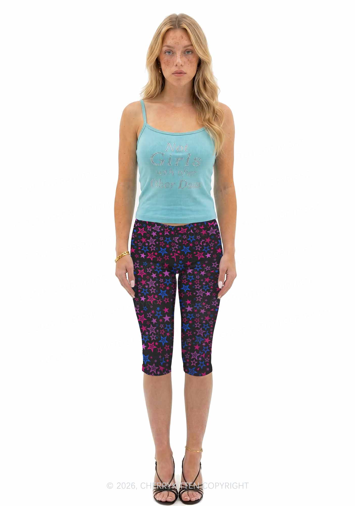 Bisexual Star Pride Y2K Print Capri Pants Cherrykitten