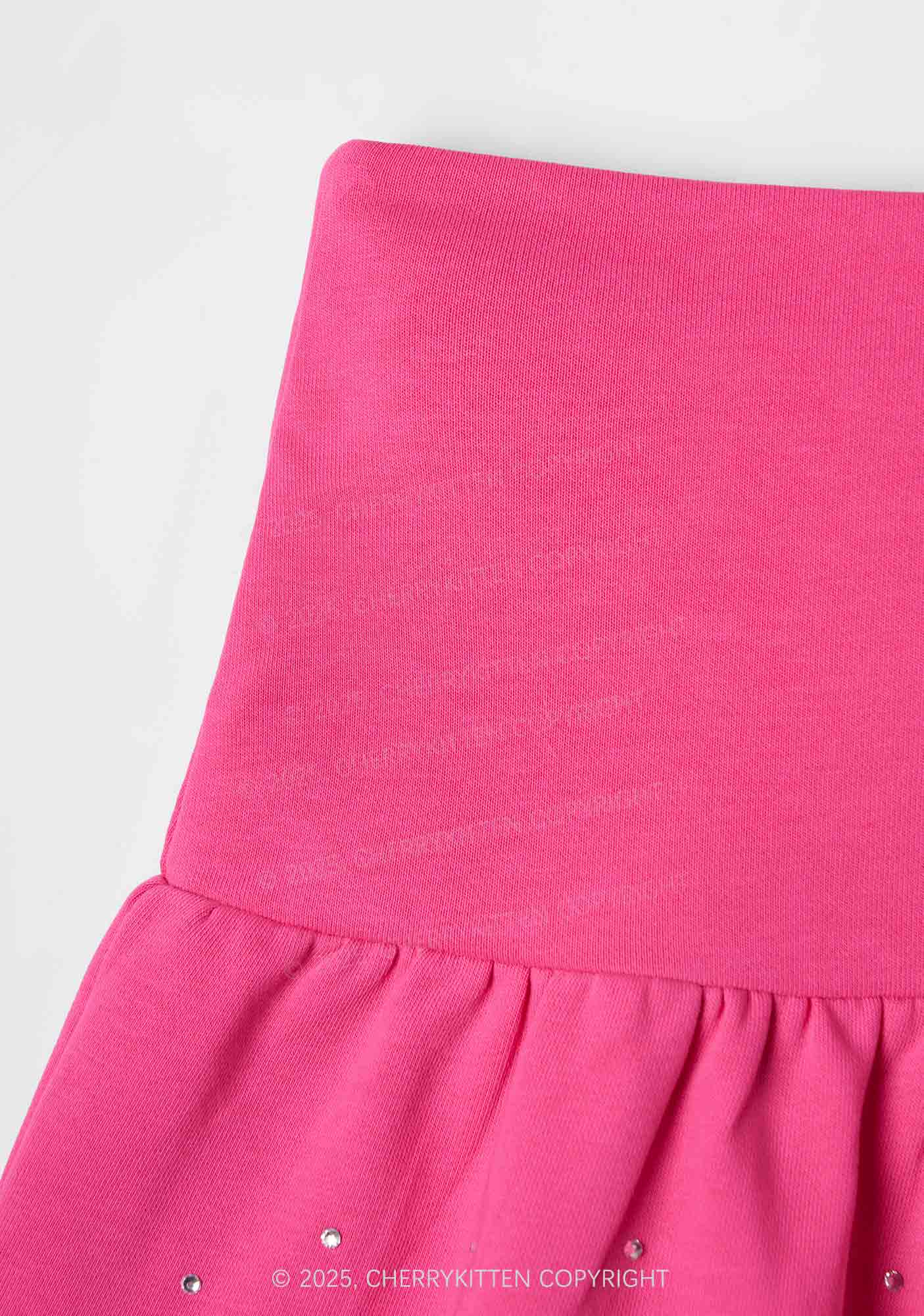 Good Girl Y2K Pink Ruffled Rhinestone Mini Skirt Cherrykitten