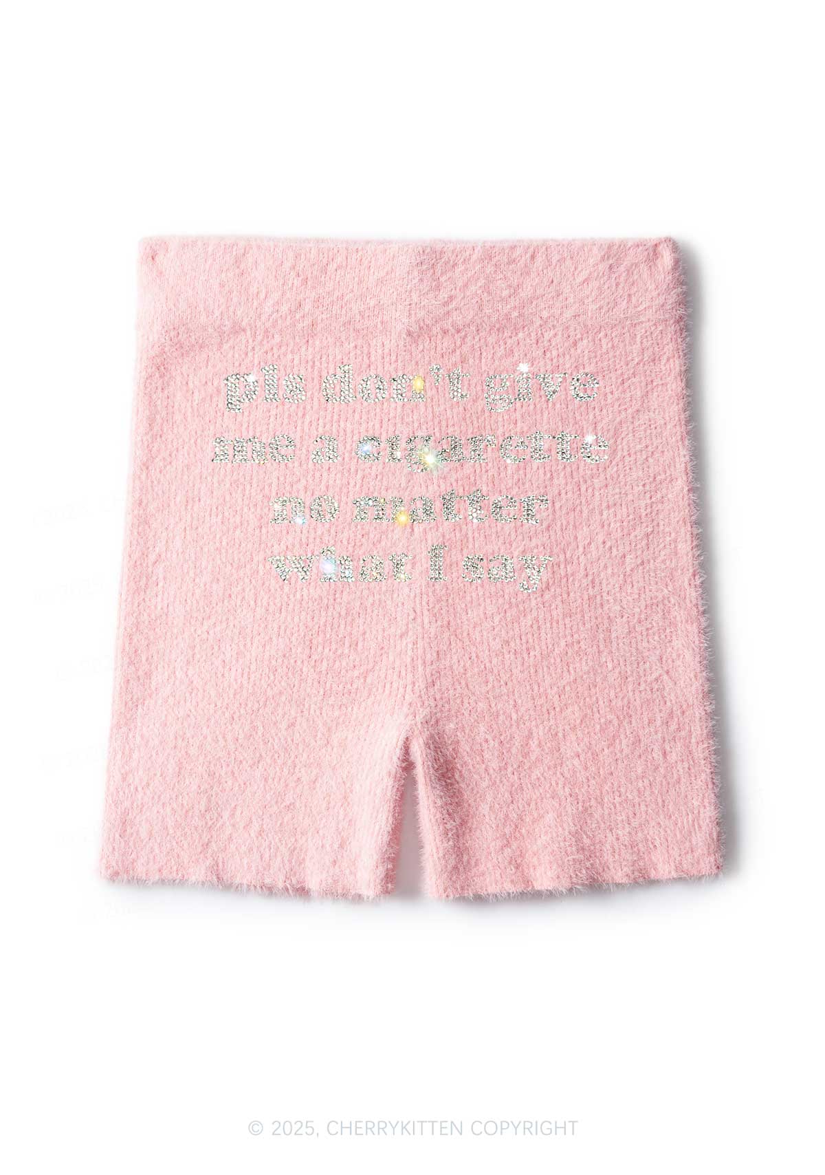 Rhinestone Dont Give Me Cigarette Y2K Fluffy Shorts Cherrykitten