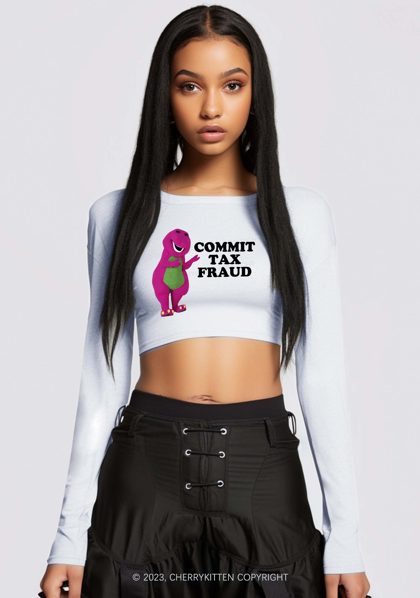 Commit Tax Fraud Long Sleeve Crop Top Cherrykitten