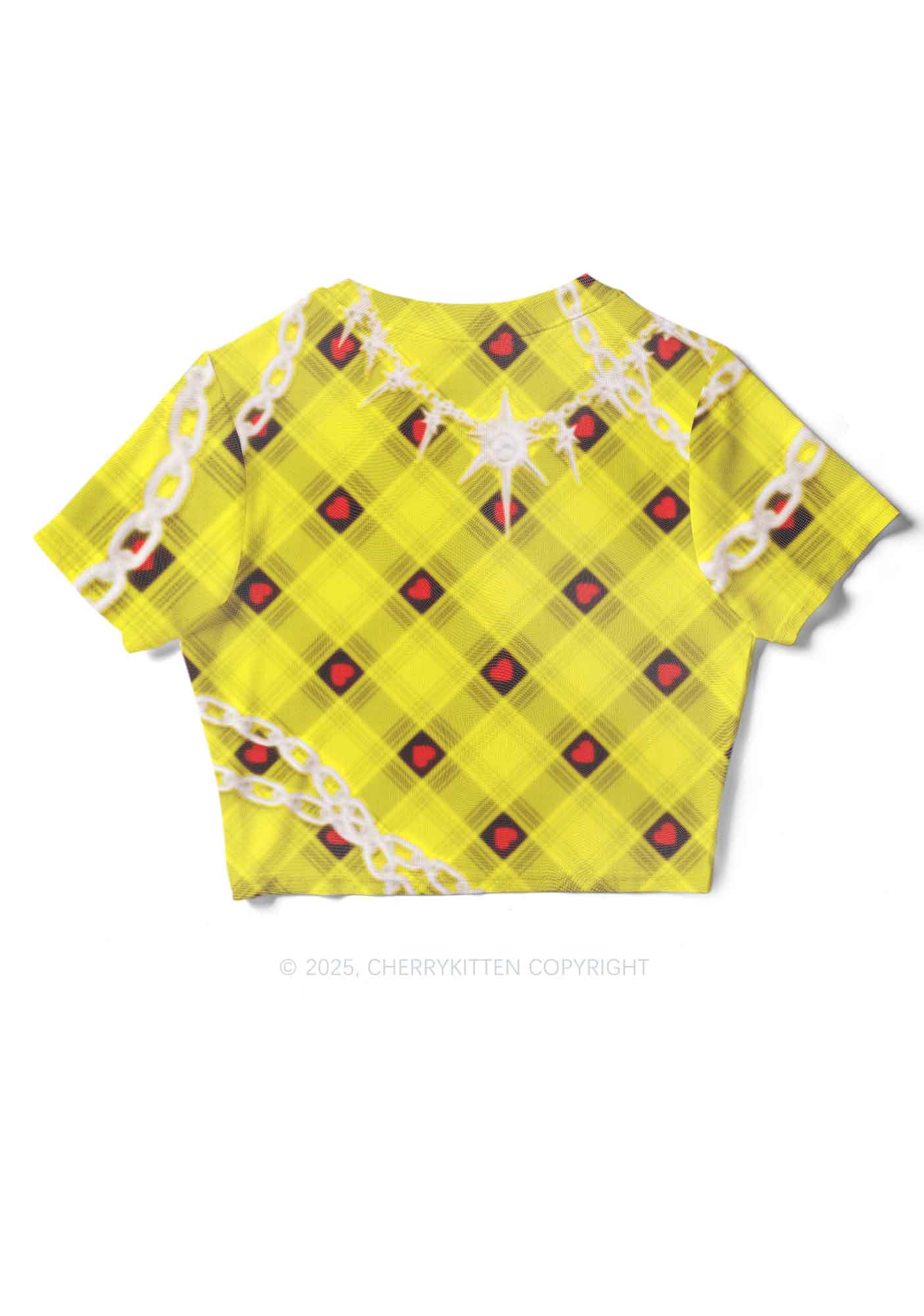 Star Chain and Hearts Y2K Mesh Crop Top Cherrykitten