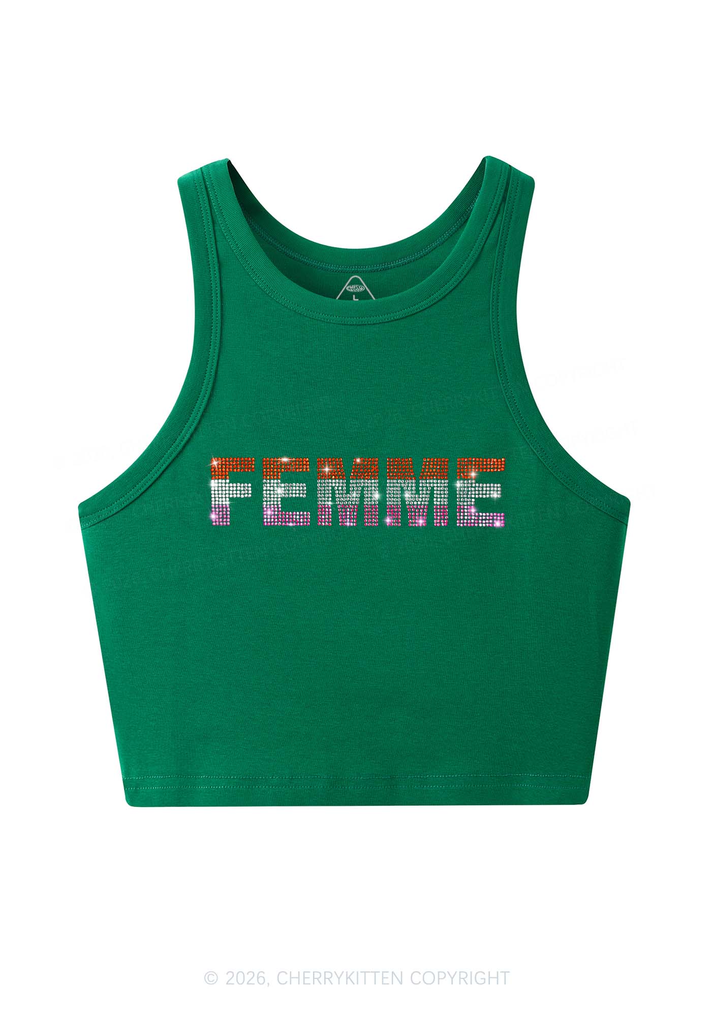 Rhinestone Femme Pride Y2K Crop Tank Top Cherrykitten