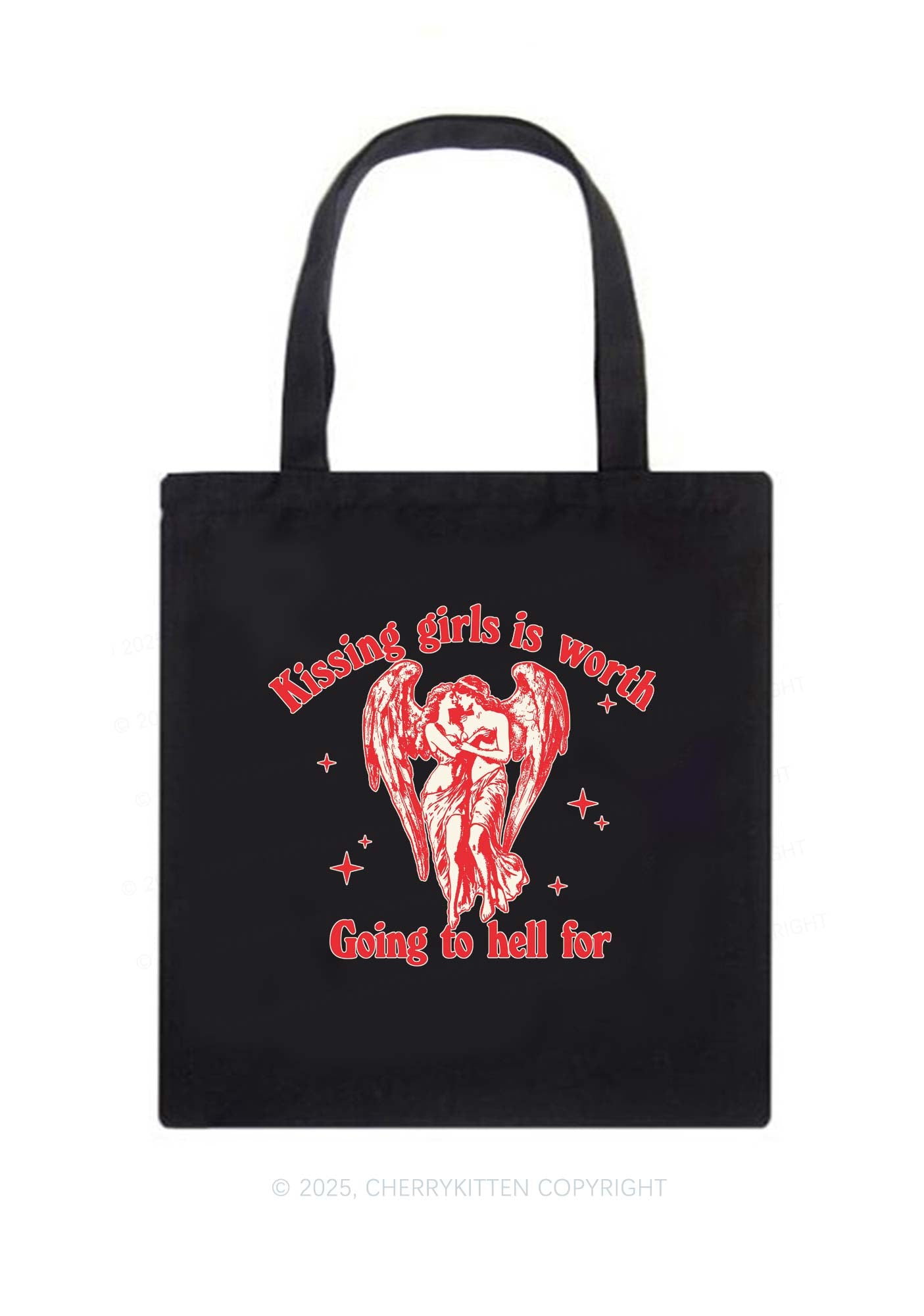 Kissing Girls To Hell Pride Y2K Canvas Tote Bag Cherrykitten