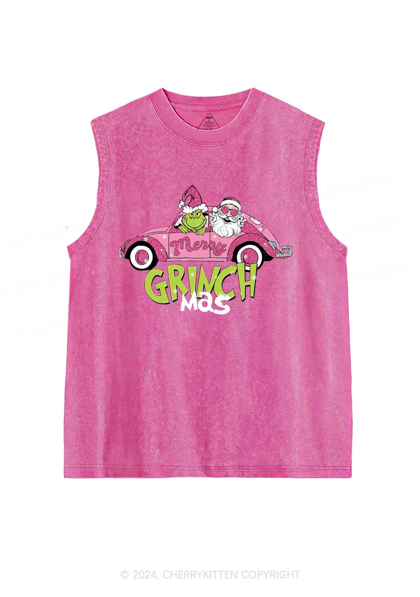 Christmas Pink Car Y2K Washed Tank Cherrykitten