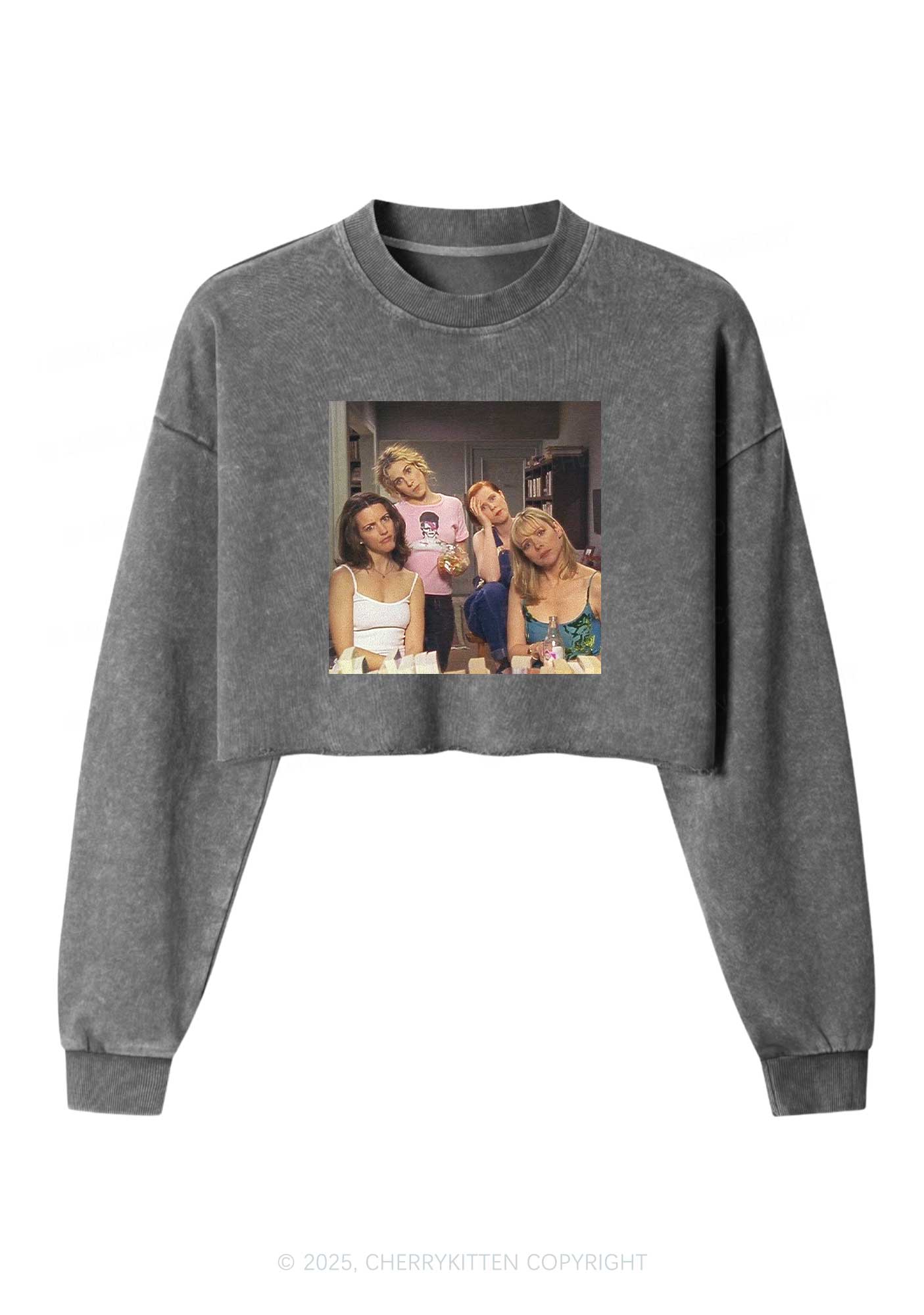 Girl Puzzled Y2K Crop Washed Sweatshirts Cherrykitten