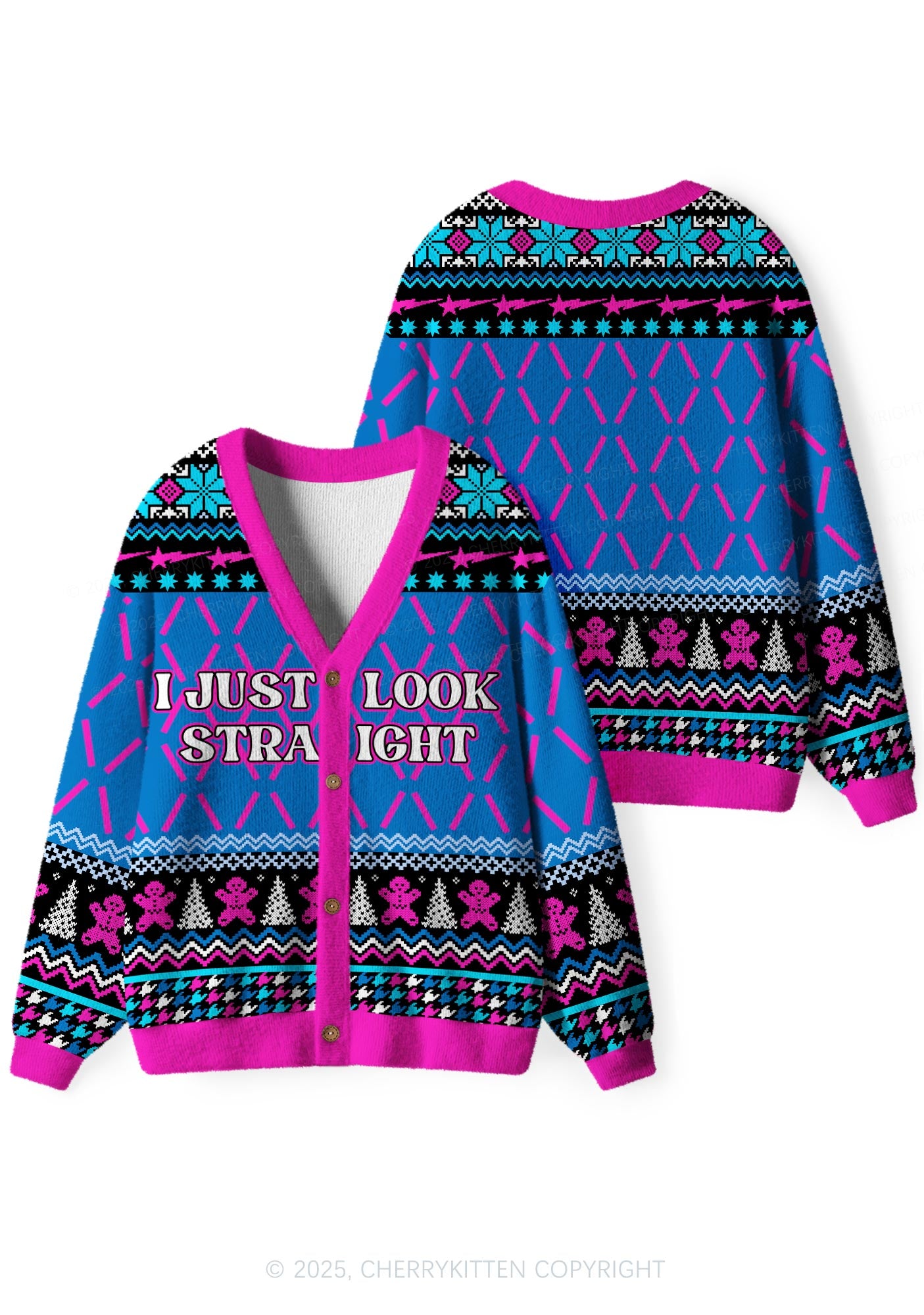 I Just Look Straight Y2K Christmas Cardigan Knit Sweatshirt Cherrykitten