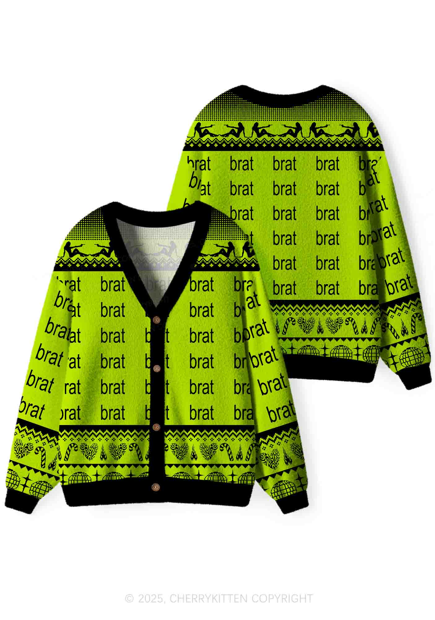 Green Brat Y2K Christmas Cardigan Knit Sweatshirt Cherrykitten