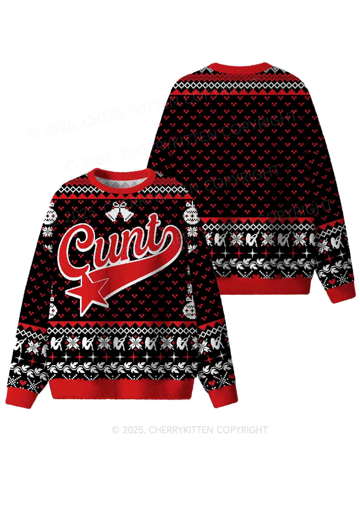 Red Cxxt Star Y2K Christmas Knit Sweatshirt Cherrykitten