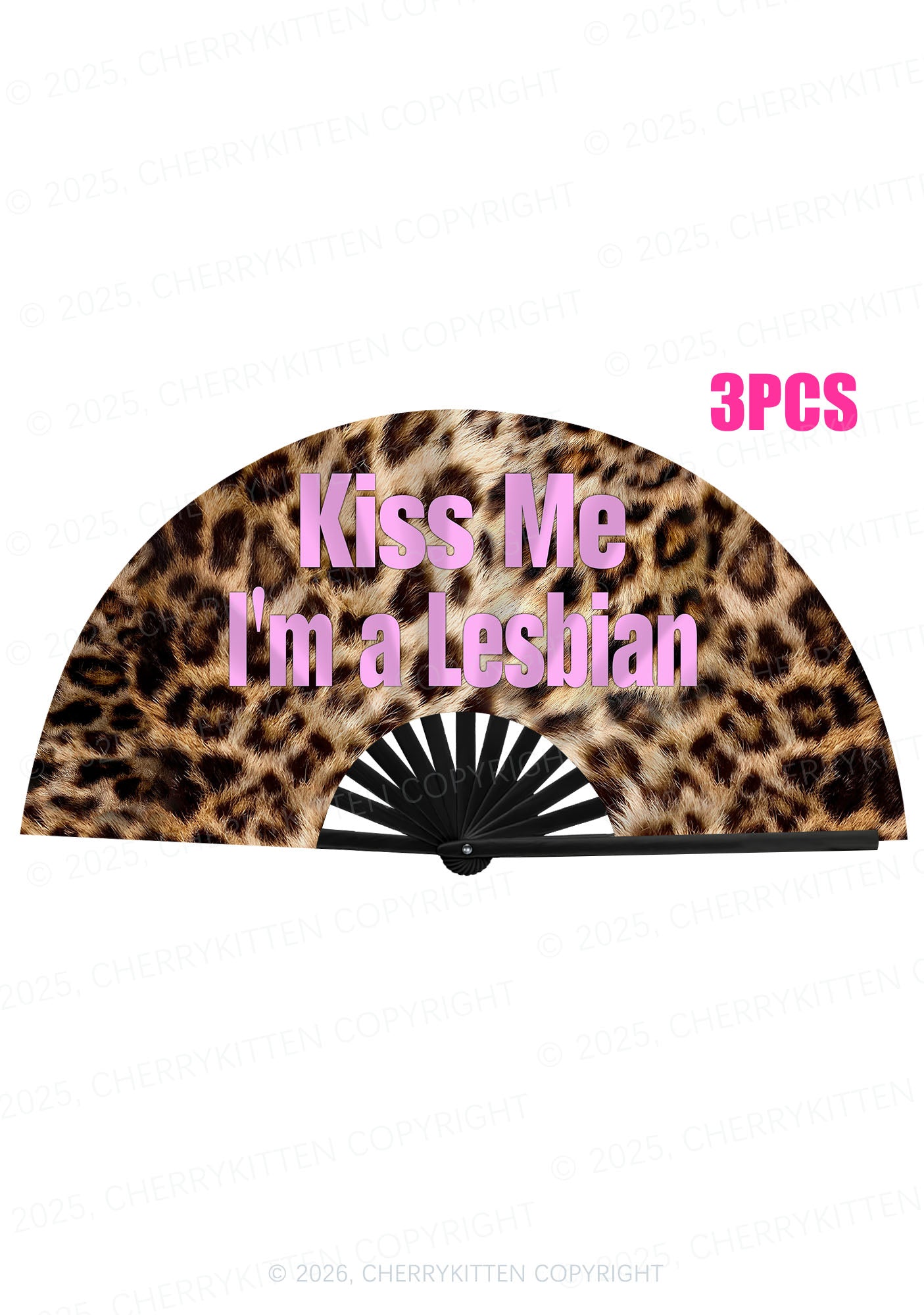 Kiss Me Im Lesbian Leopard Pride Y2K Rave Hand Fan Cherrykitten