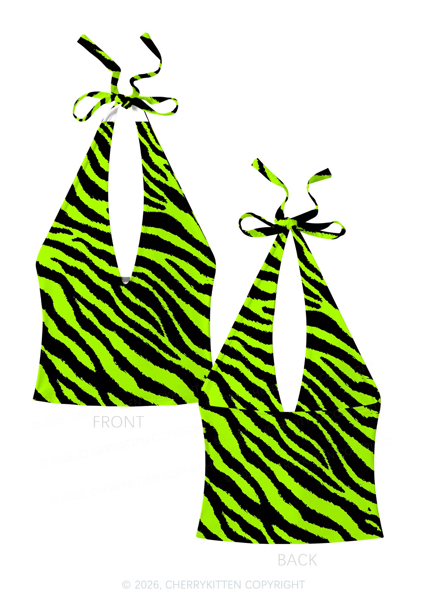 Green Zebra Y2K Print Halter Deep V Neck Cami Cherrykitten