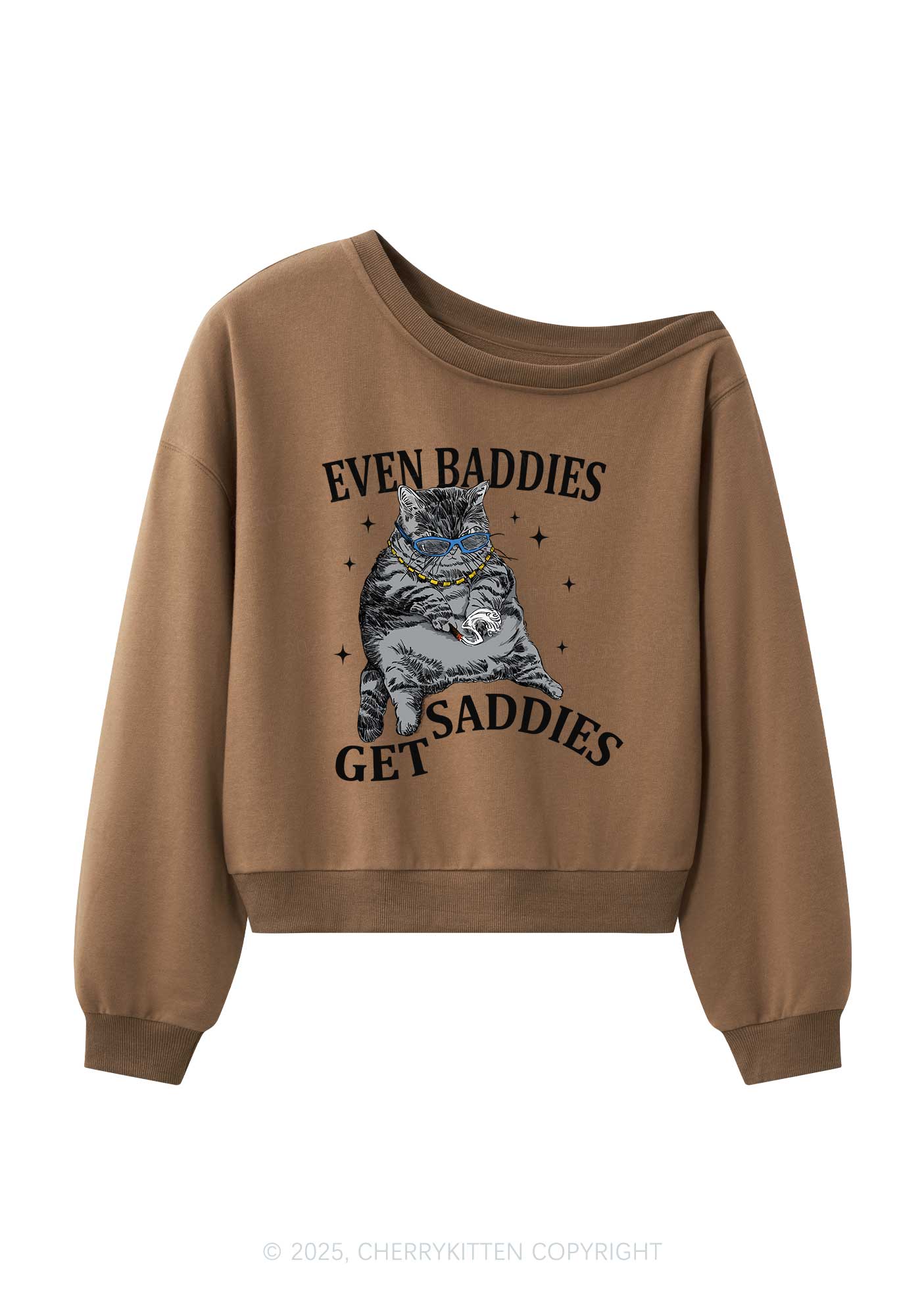 Even Baddies Get Saddies Y2K Off Shoulder Sweatshirts Cherrykitten