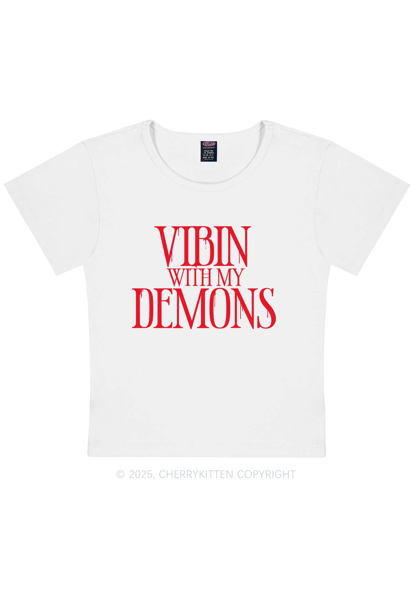 Halloween Vibin With My Demons Y2K Baby Tee Cherrykitten