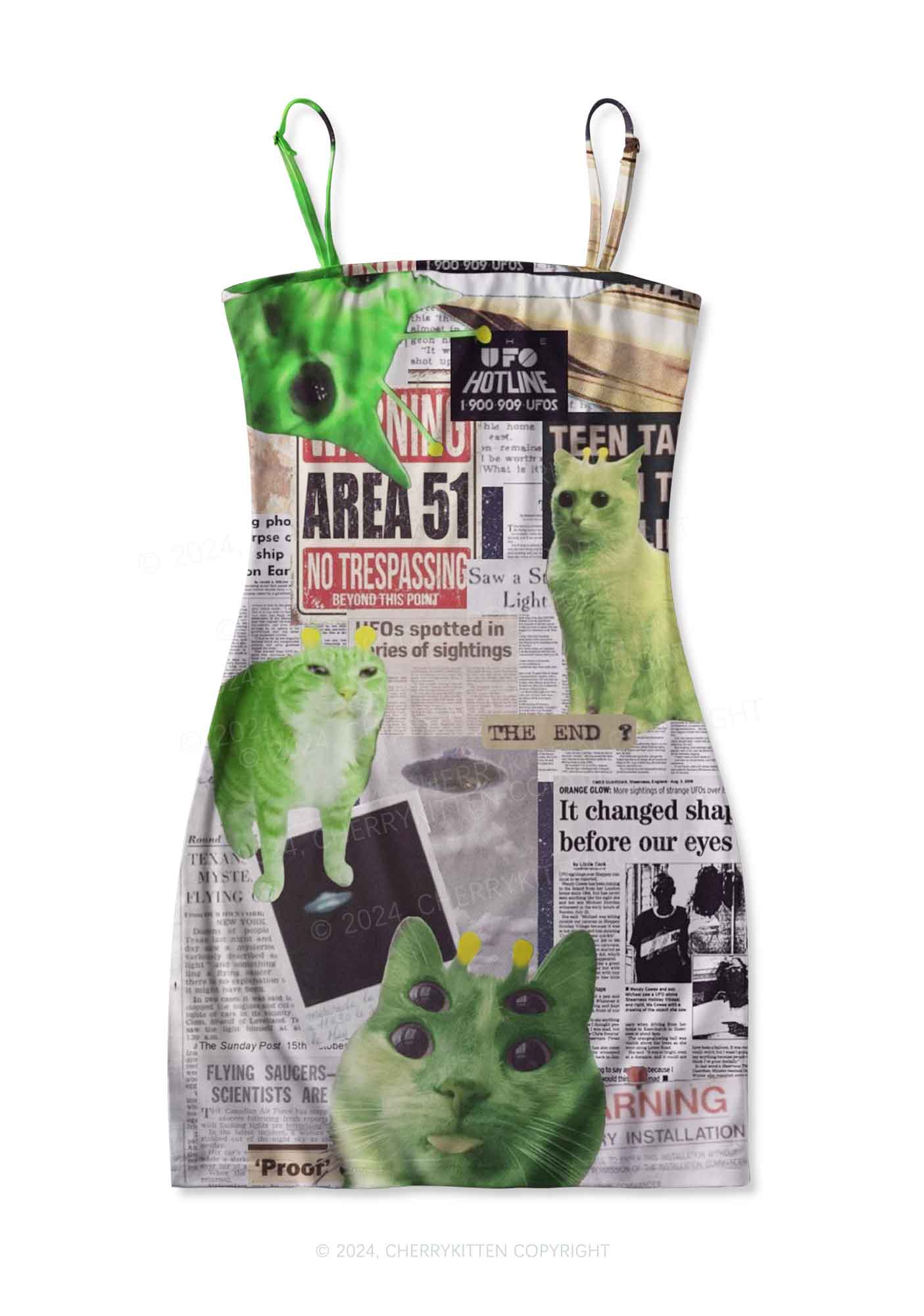 Cherrykitten Green Alien Kitten Y2K Print Slip Dress Cherrykitten for Sale Cherrykitten Green Alien Kitten Y2K Print Slip Dress Cherrykitten for Sale