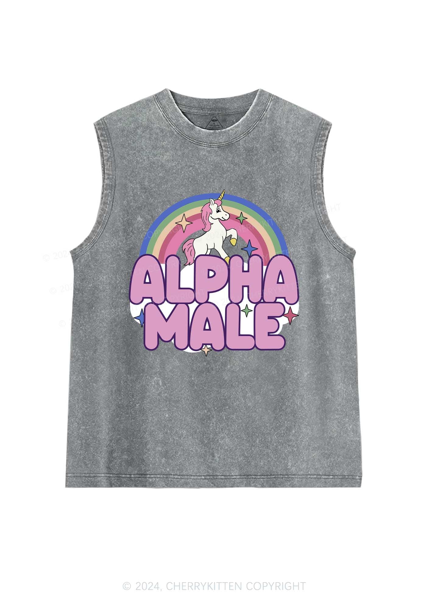 Rainbow Unicorn Alpha Male Y2K Washed Tank Cherrykitten