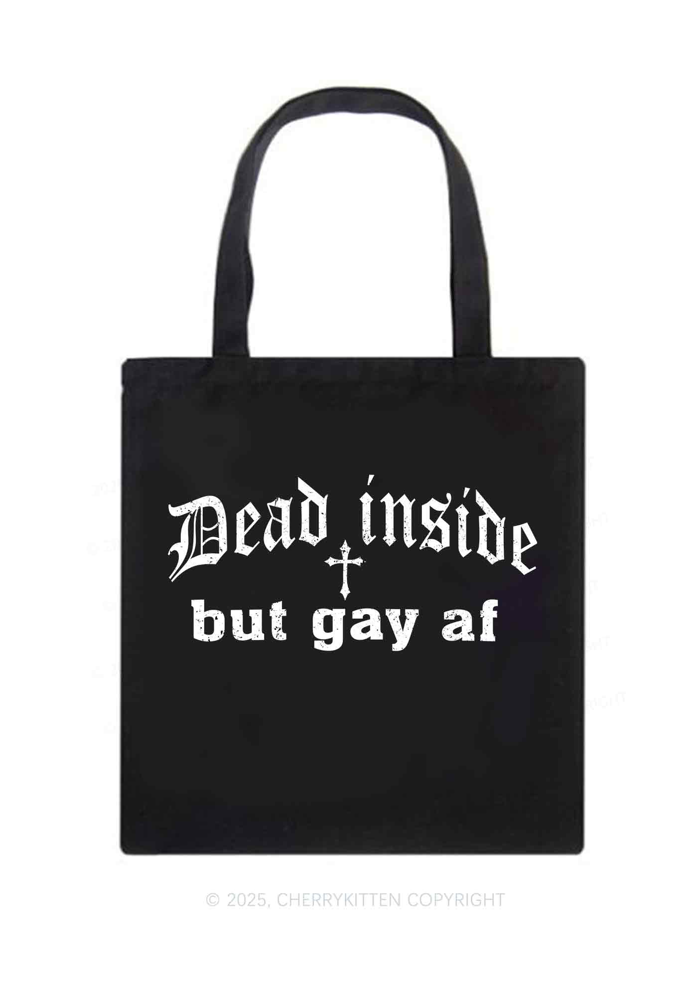 Dead Inside But Gay AF Pride Y2K Canvas Tote Bag Cherrykitten