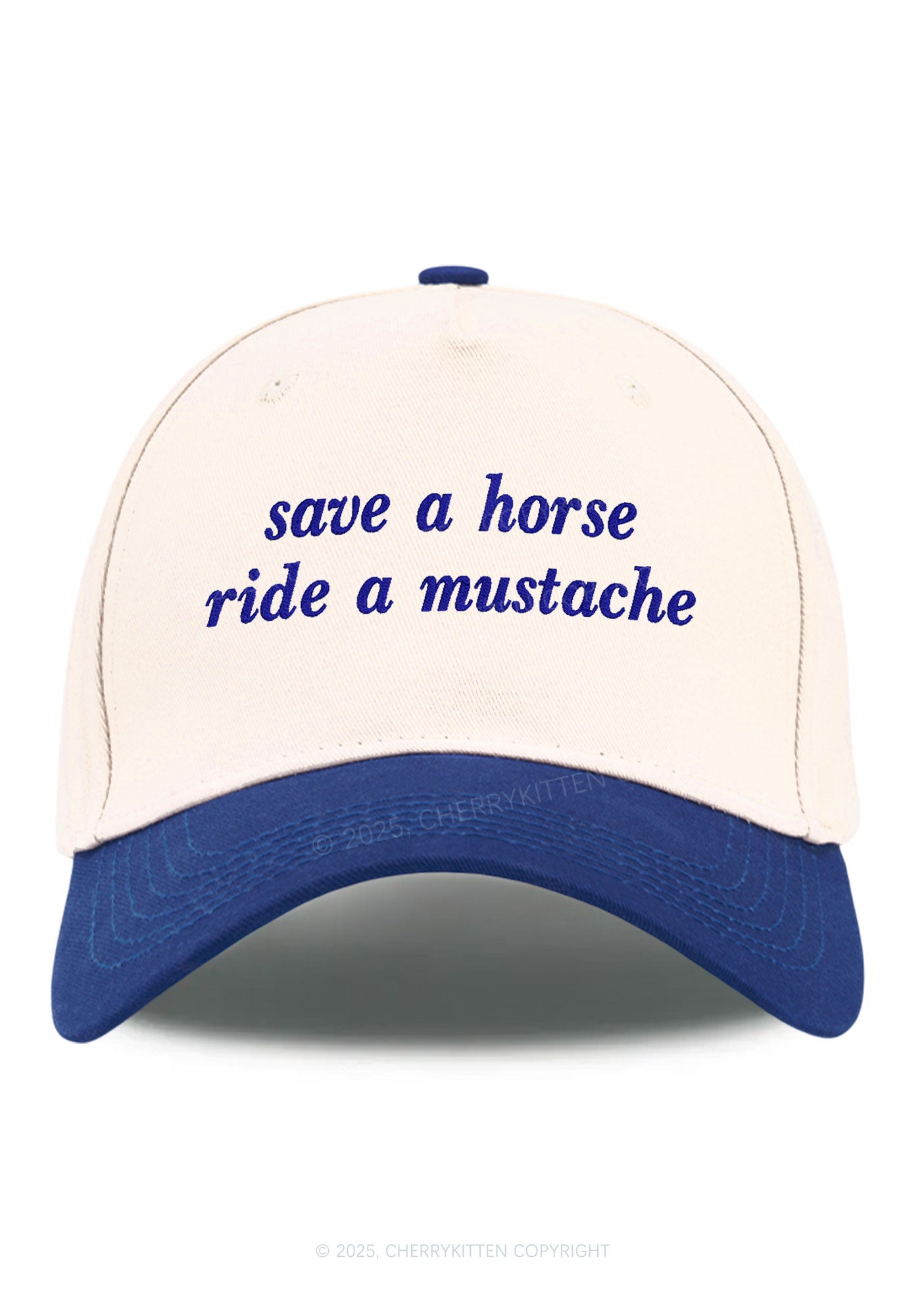 Embroidered Ride A Mustache Y2K Color Block Baseball Cap Cherrykitten