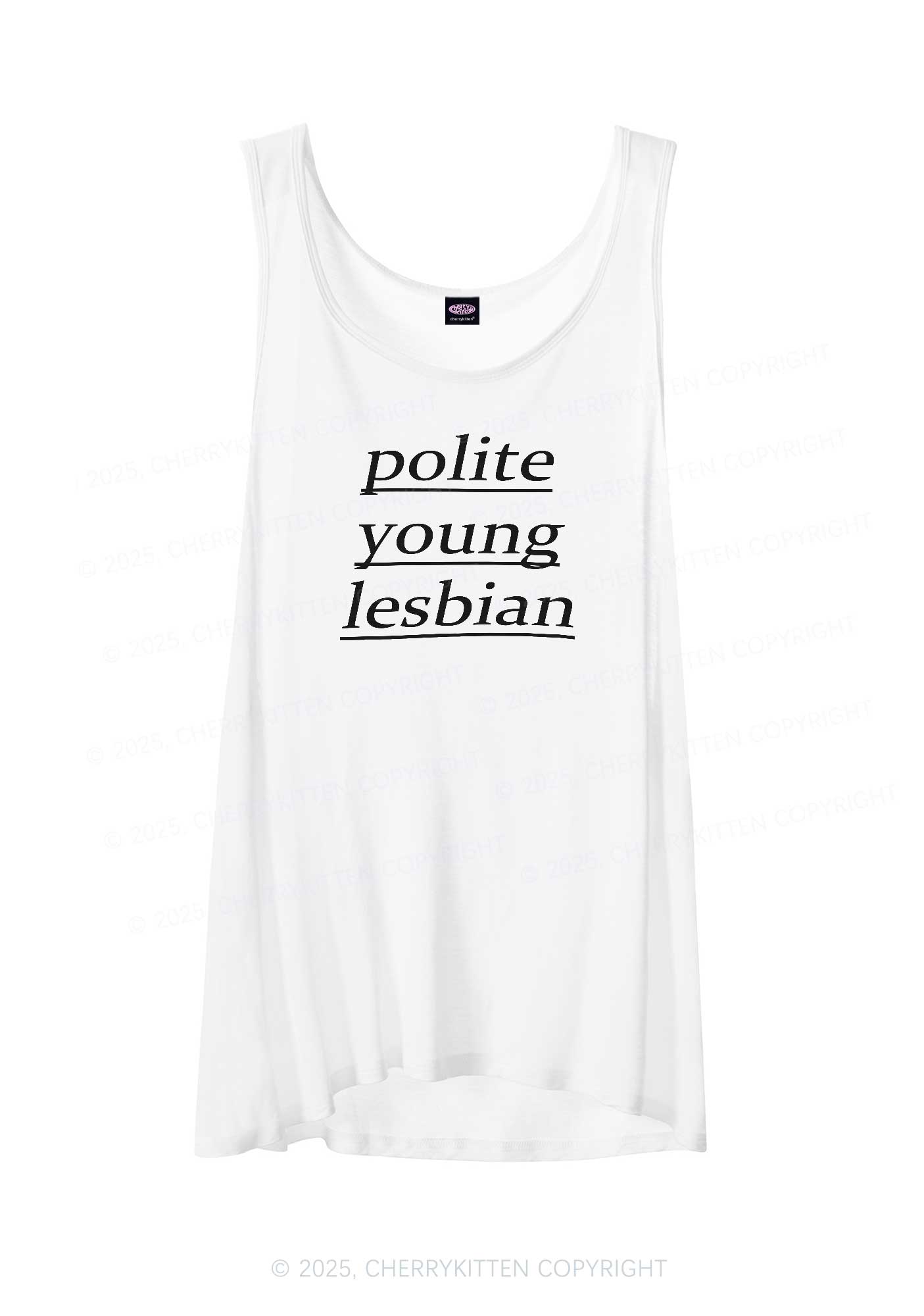 Polite Young Lesbian Pride Y2K Sheer Boyfriend Tank Cherrykitten