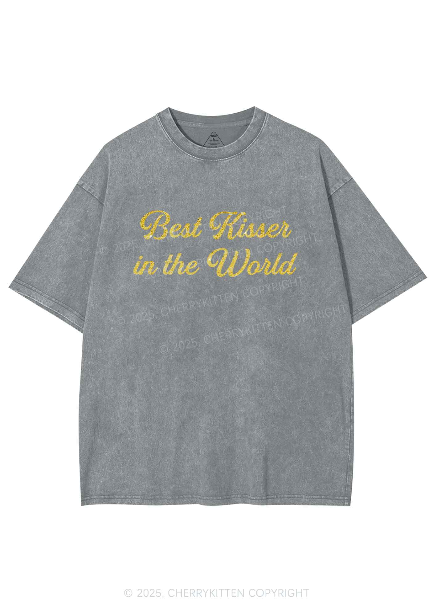 Glitter Best Kisser In The World Y2K Shirts Washed Tee Cherrykitten