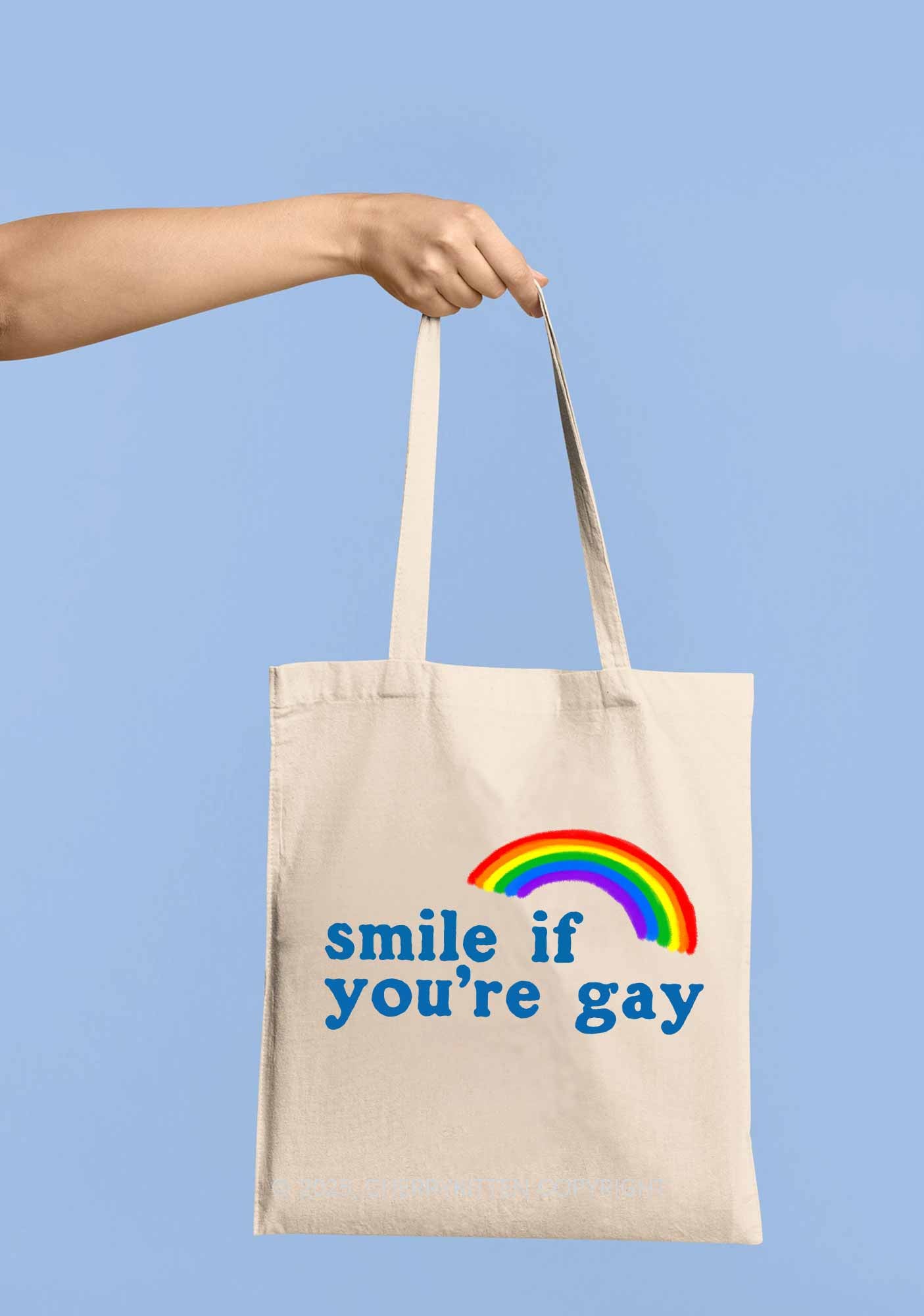 Rainbow Smile If You're Gay Pride Y2K Canvas Tote Bag Cherrykitten