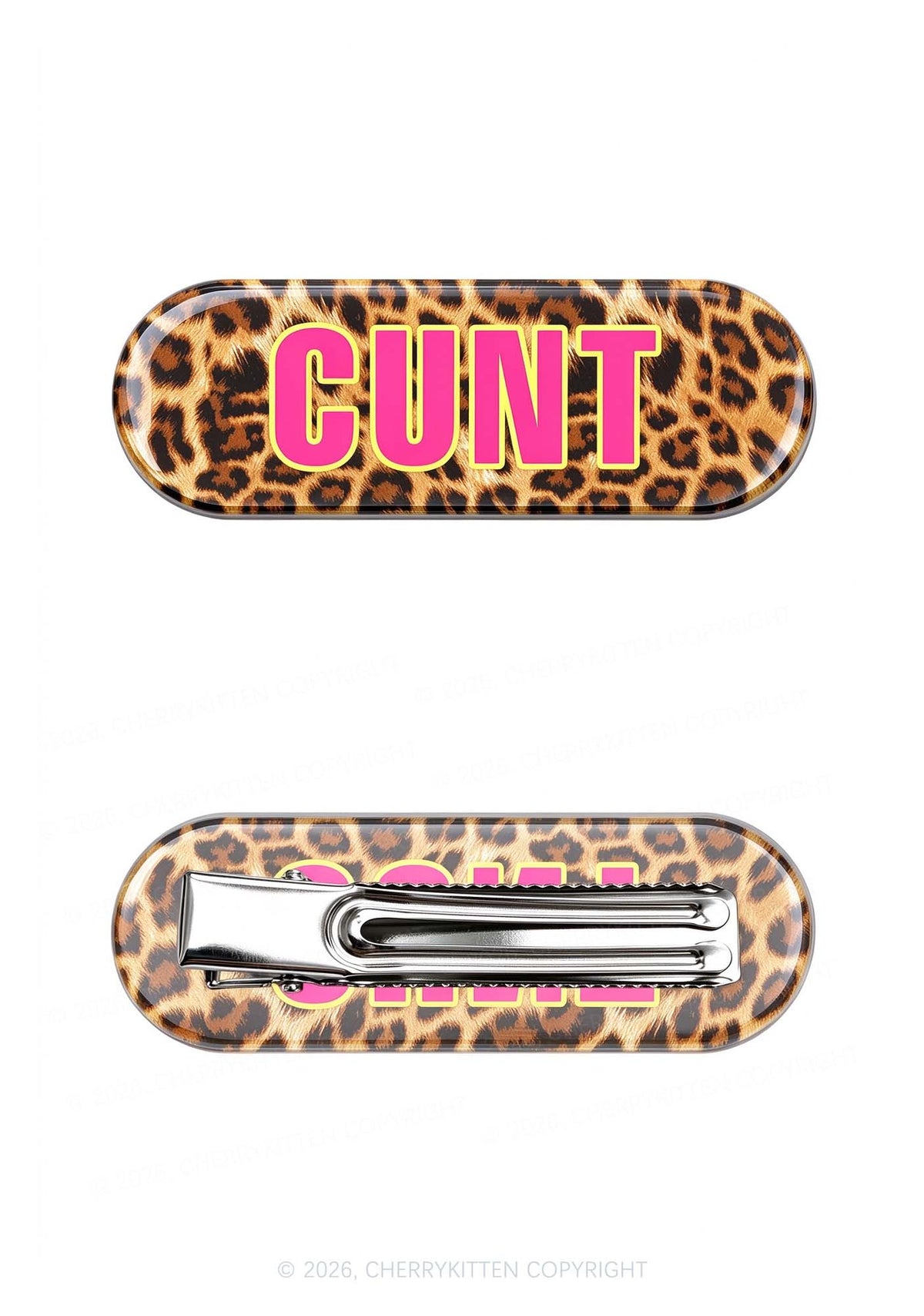 Pink Cxxt On Leopard Y2K Acrylic Duckbill Hair Clips Cherrykitten
