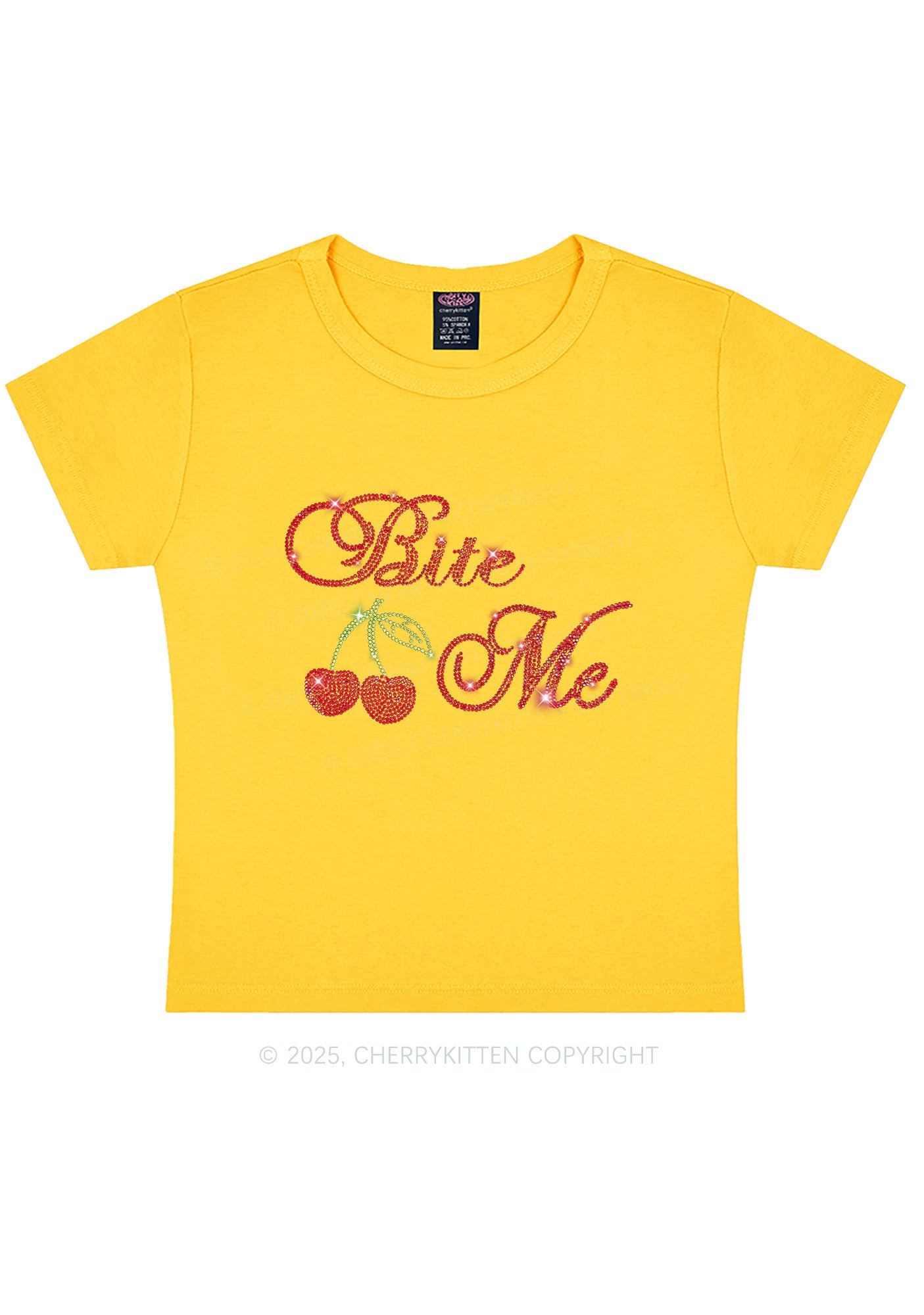 Rhinestone Red Cherry Bite Me Y2K Baby Tee Cherrykitten