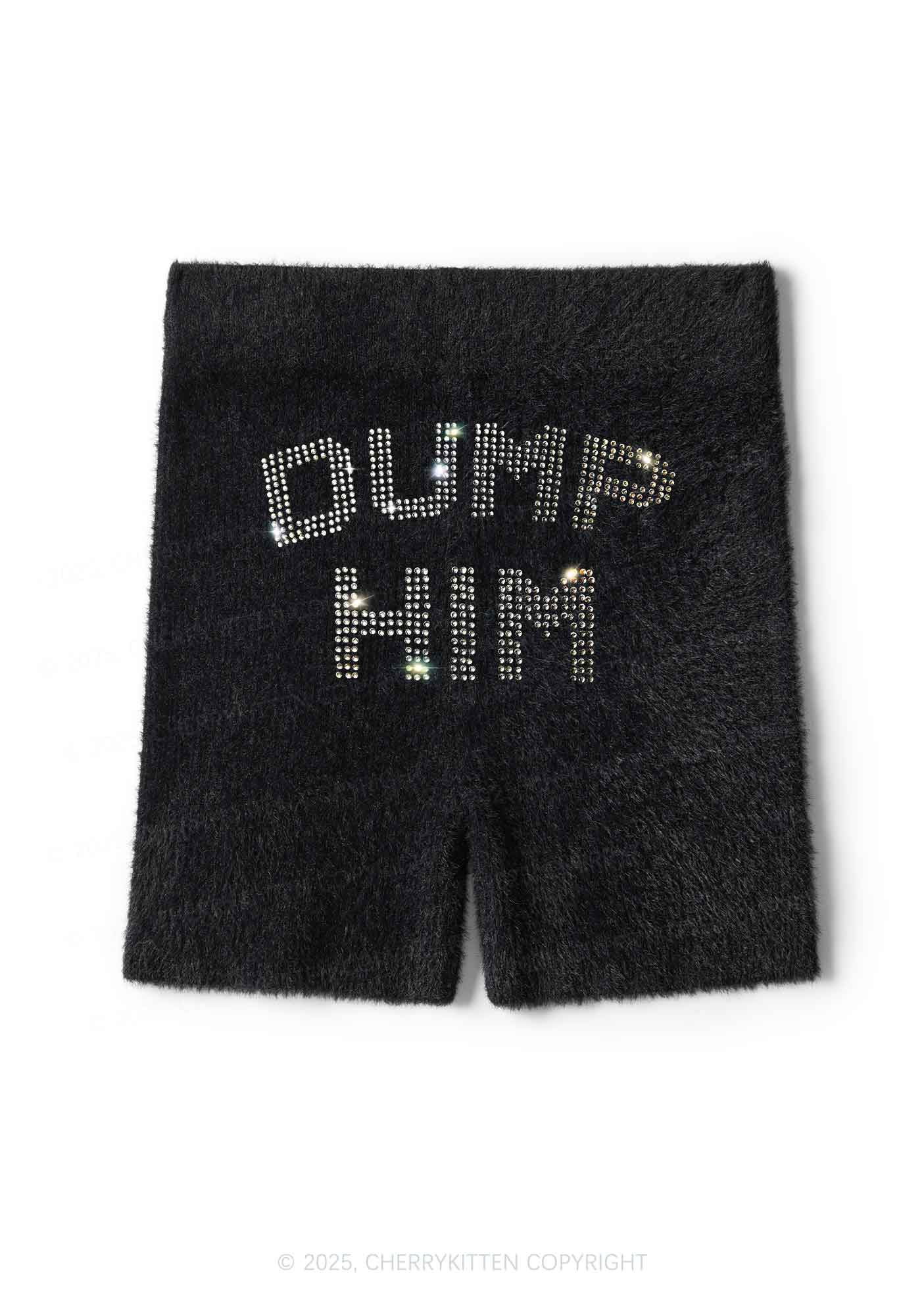 Rhinestone Dump Him Y2K Fluffy Shorts Cherrykitten