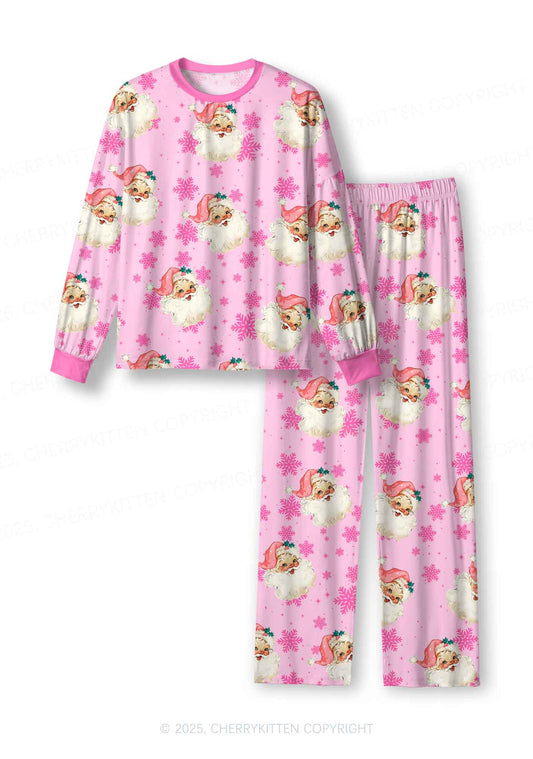 Christmas Pink Santa Y2K Print Long Sleeve Pajama Set Cherrykitten