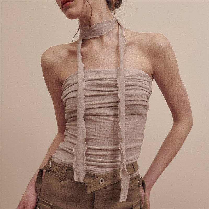 Y2K Crinkled Plain Crop Tube Top Cherrykitten