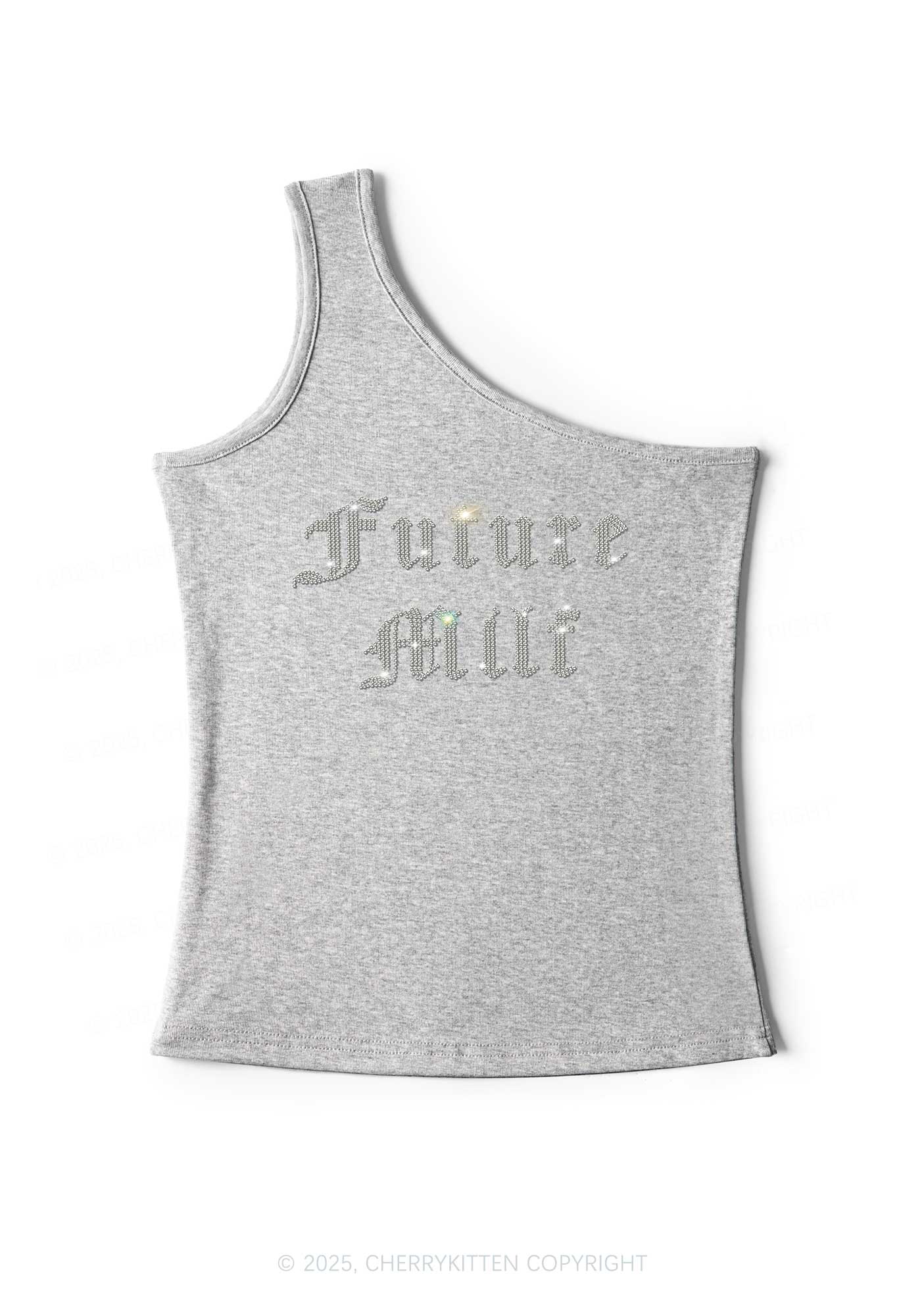 Rhinestone Future Mxxf Y2K One Shoulder Tank Top Cherrykitten