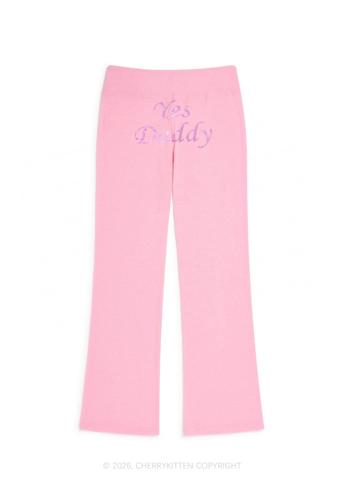 Rhinestone Yes Daddy Y2K Low Rise Drawstring Flare Pants Cherrykitten