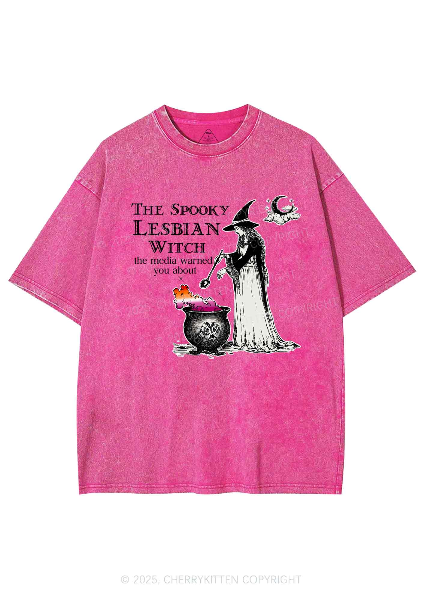 The Spooky Lesbian Witch Y2K Shirts Washed Tee Cherrykitten