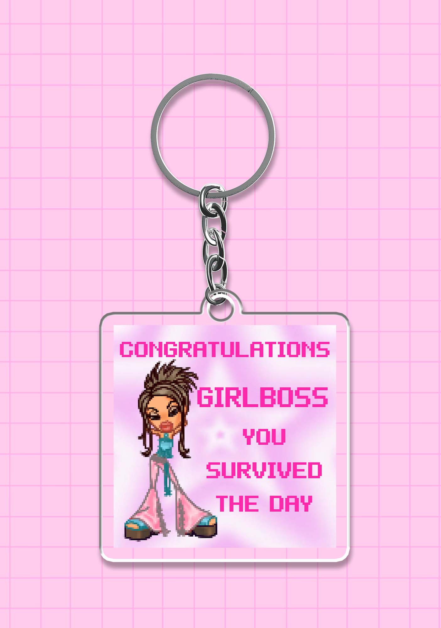 Girlboss Survived The Day 1Pc Y2K Keychain Cherrykitten