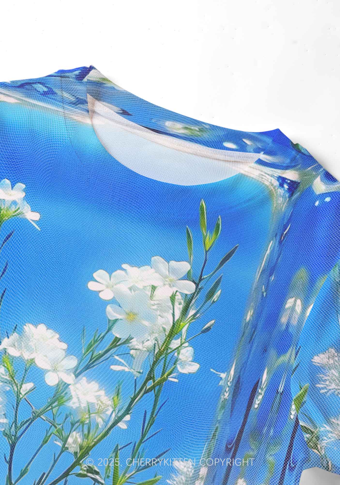 White Flowers Y2K Mesh Crop Top Cherrykitten
