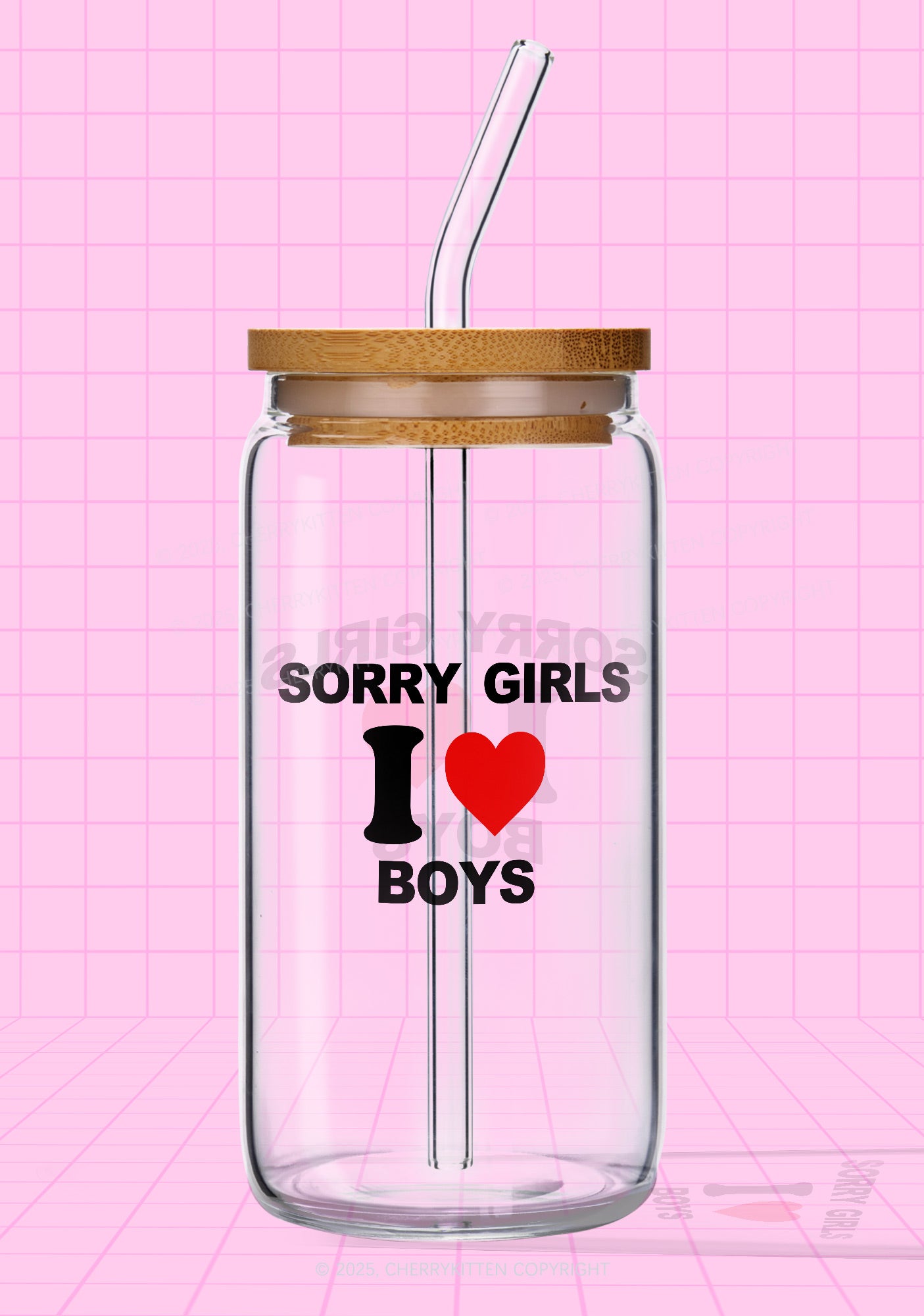 Sorry Girls I Love Boys Pride Y2K Printed Glass Cup Cherrykitten