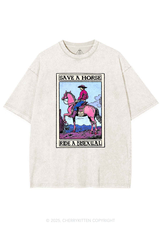 Save Horse Ride Bisexual Pride Y2K Shirts Washed Tee Cherrykitten