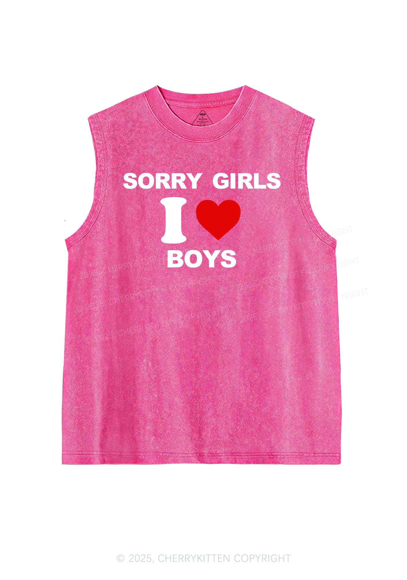 Sorry Girls I Love Boys Pride Y2K Washed Muscle Tank Cherrykitten
