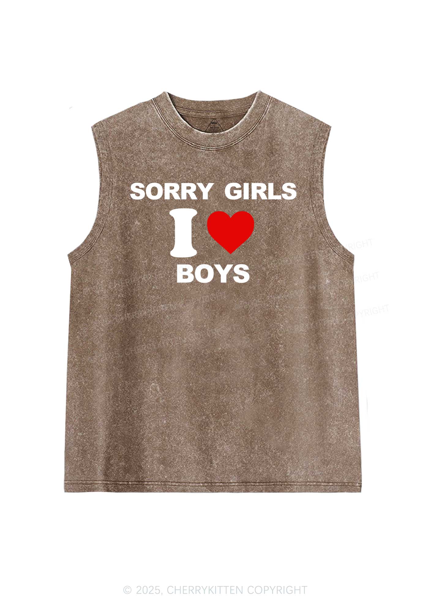 Sorry Girls I Love Boys Pride Y2K Washed Muscle Tank Cherrykitten
