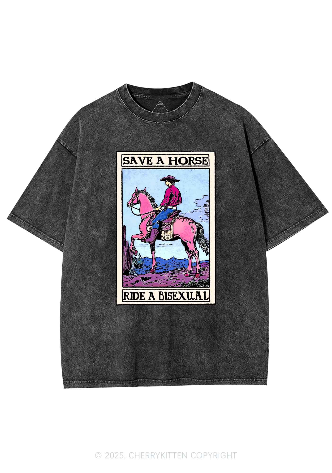 Save Horse Ride Bisexual Pride Y2K Shirts Washed Tee Cherrykitten