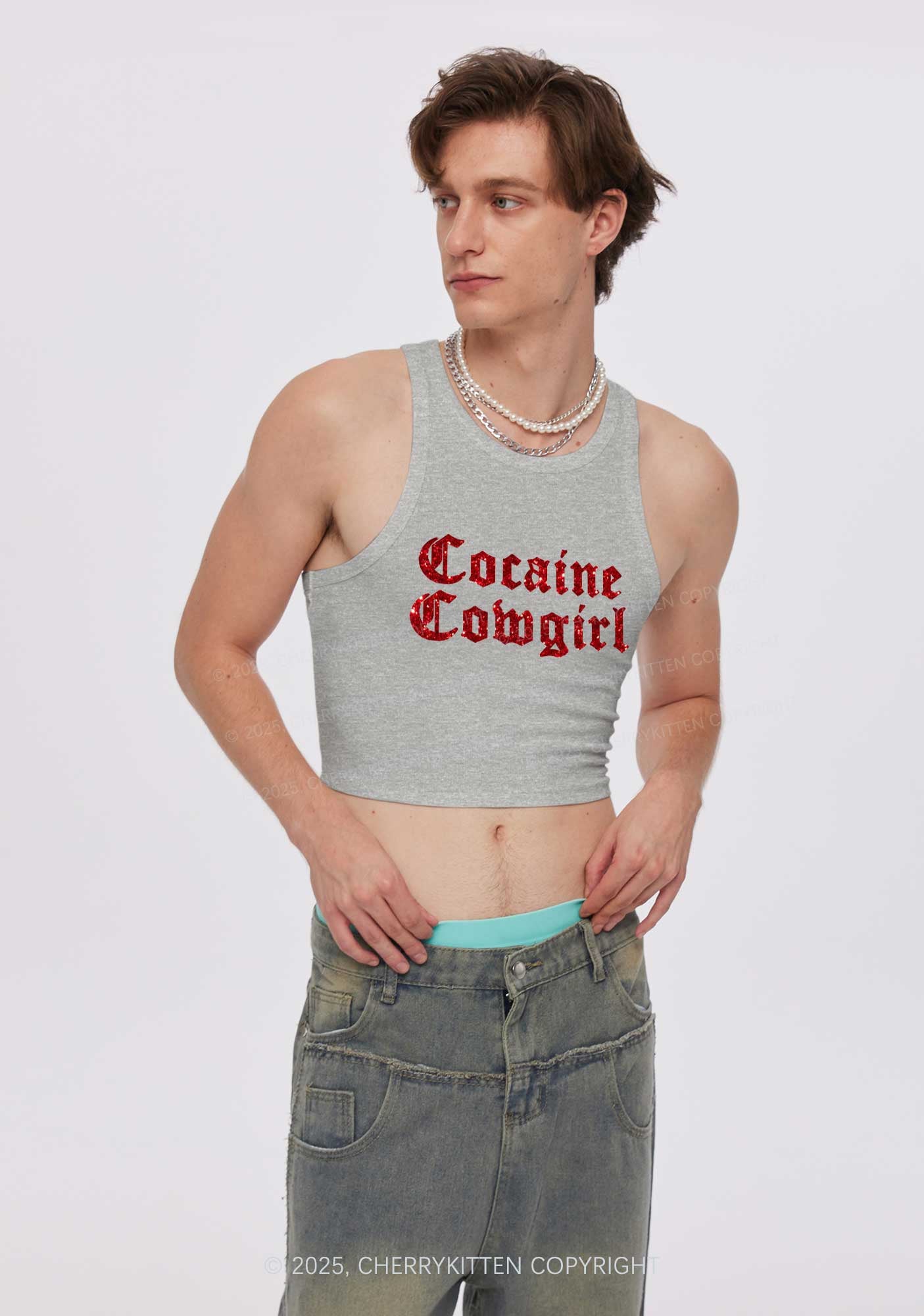 Glitter Cola Cowgirl Y2K Crop Tank Top Cherrykitten