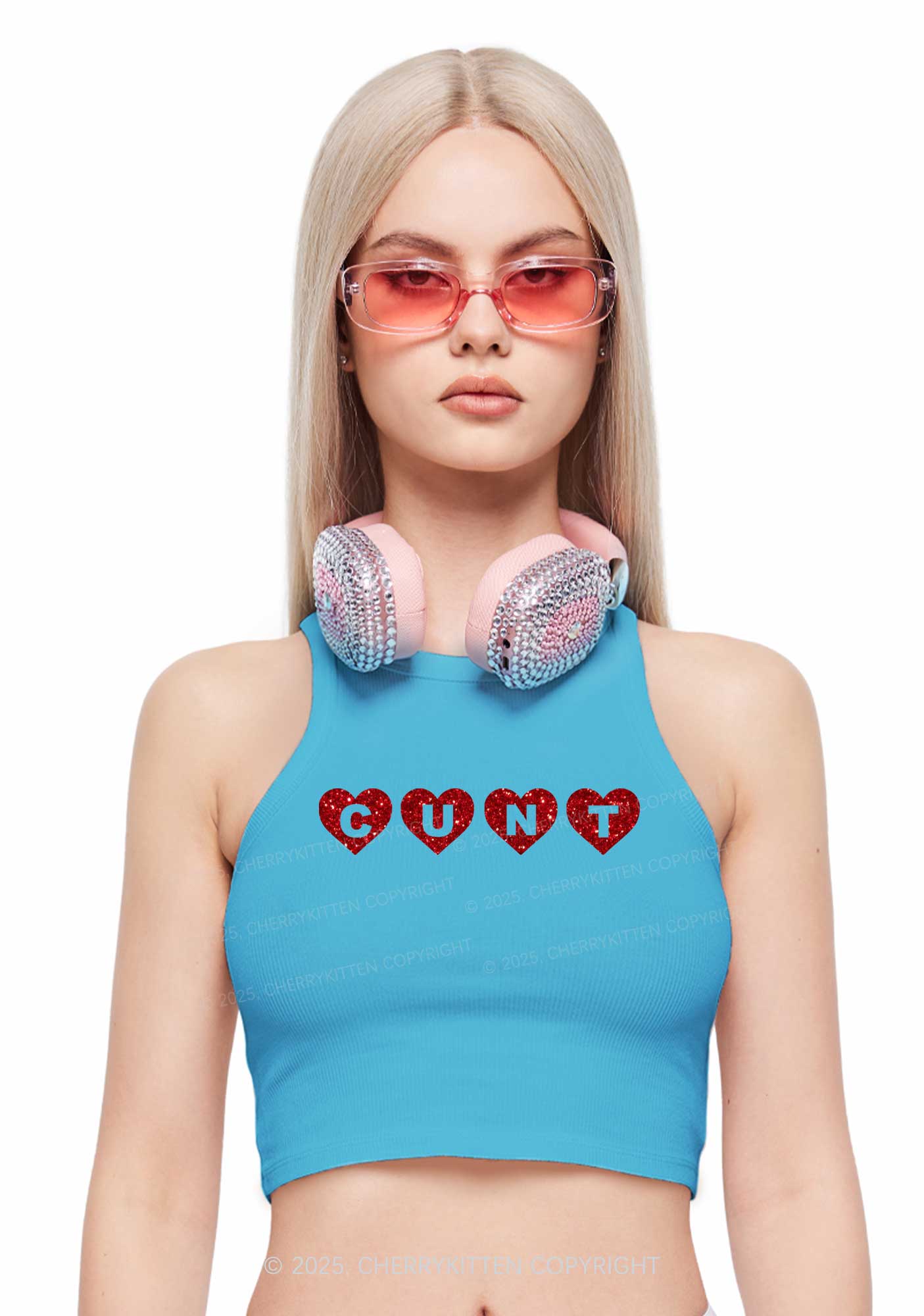 Glitter Love Cxxt Y2K Crop Tank Top Cherrykitten