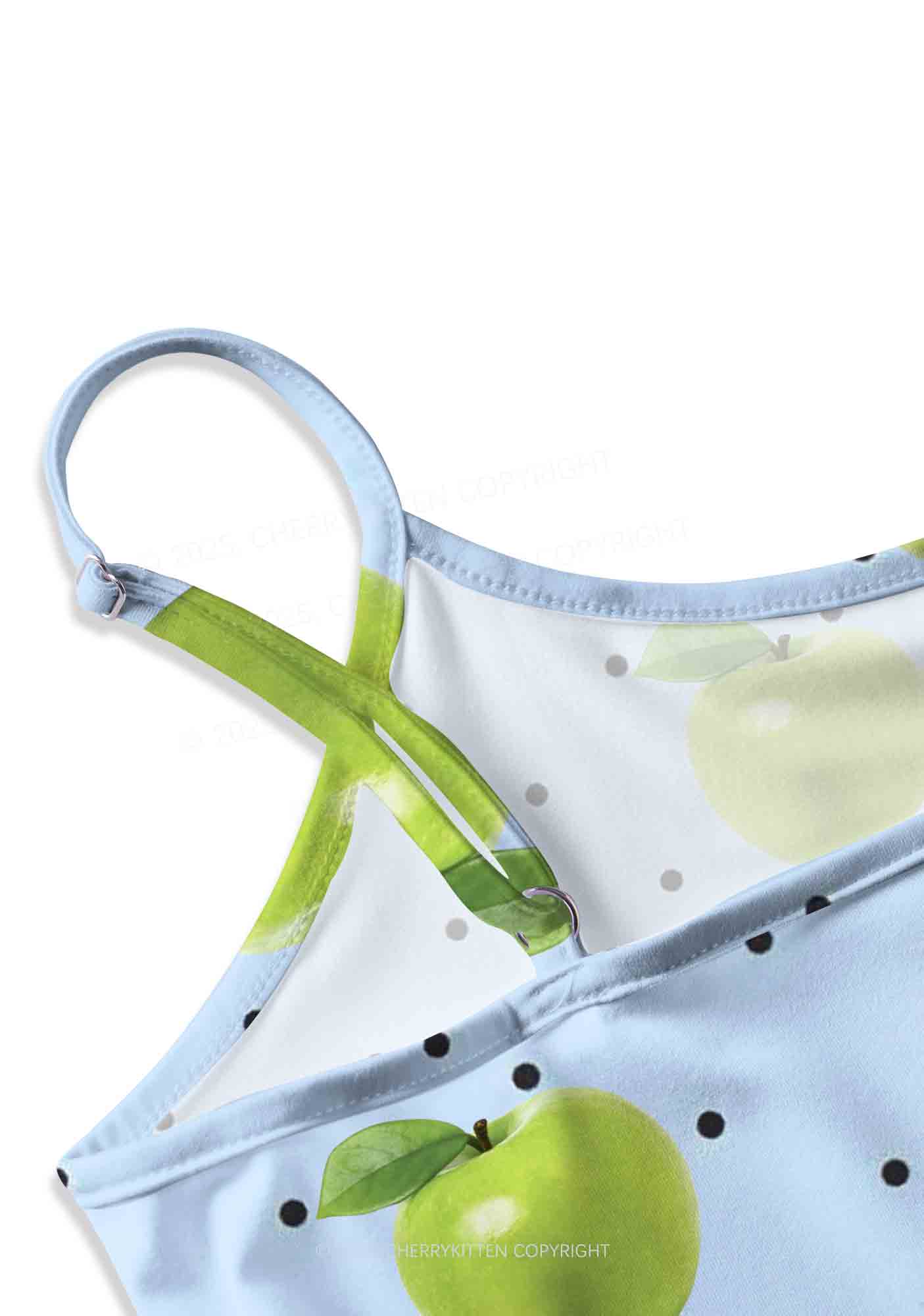 Chic Green Apple Y2K Print Slip Dress Cherrykitten