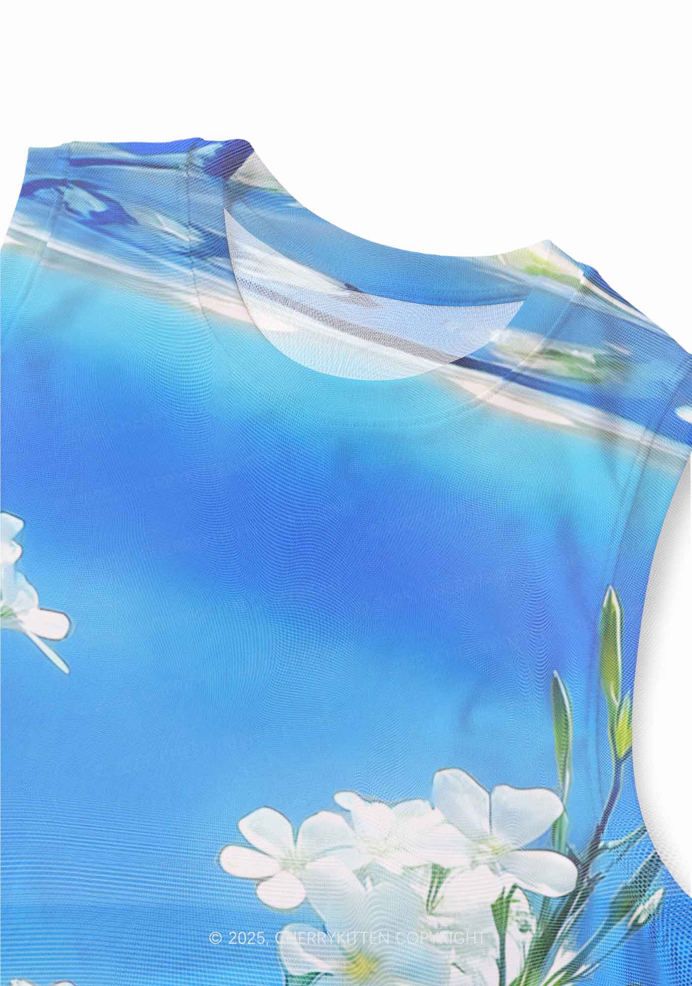 White Flowers Y2K Mesh Muscle Tank Cherrykitten