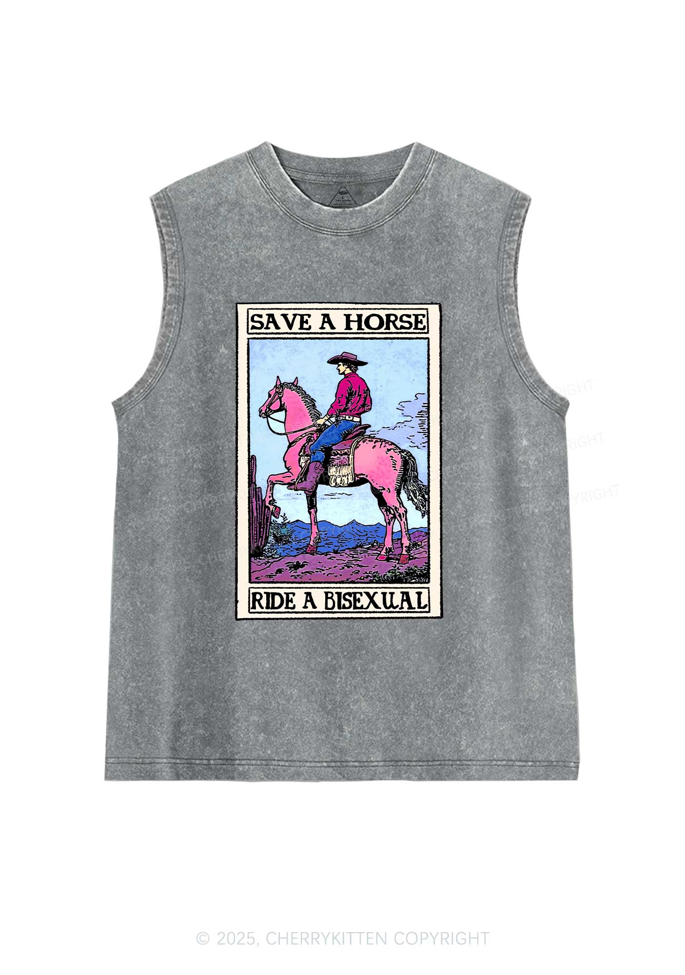 Save Horse Ride Bisexual Pride Y2K Washed Muscle Tank Cherrykitten