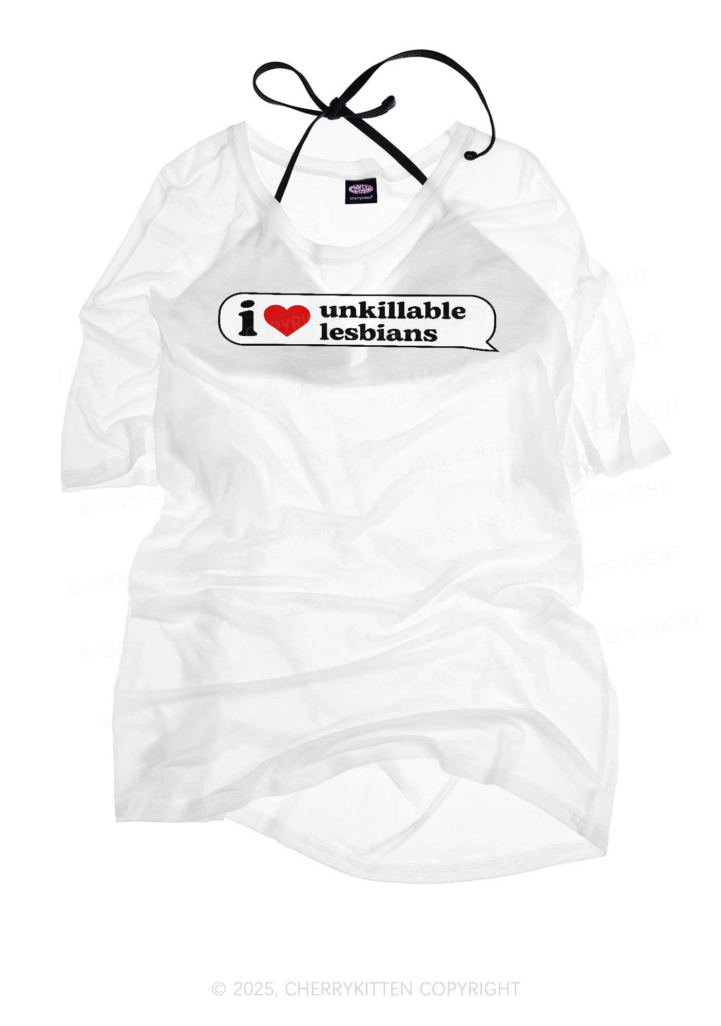 I Love Unkillable Lesbians Pride Y2K Sheer Boyfriend Tee Cherrykitten