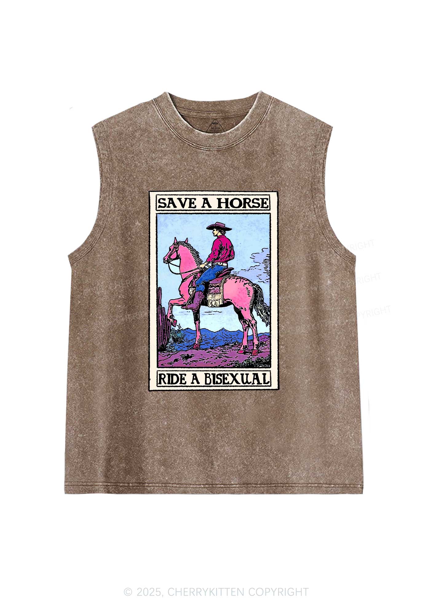 Save Horse Ride Bisexual Pride Y2K Washed Muscle Tank Cherrykitten
