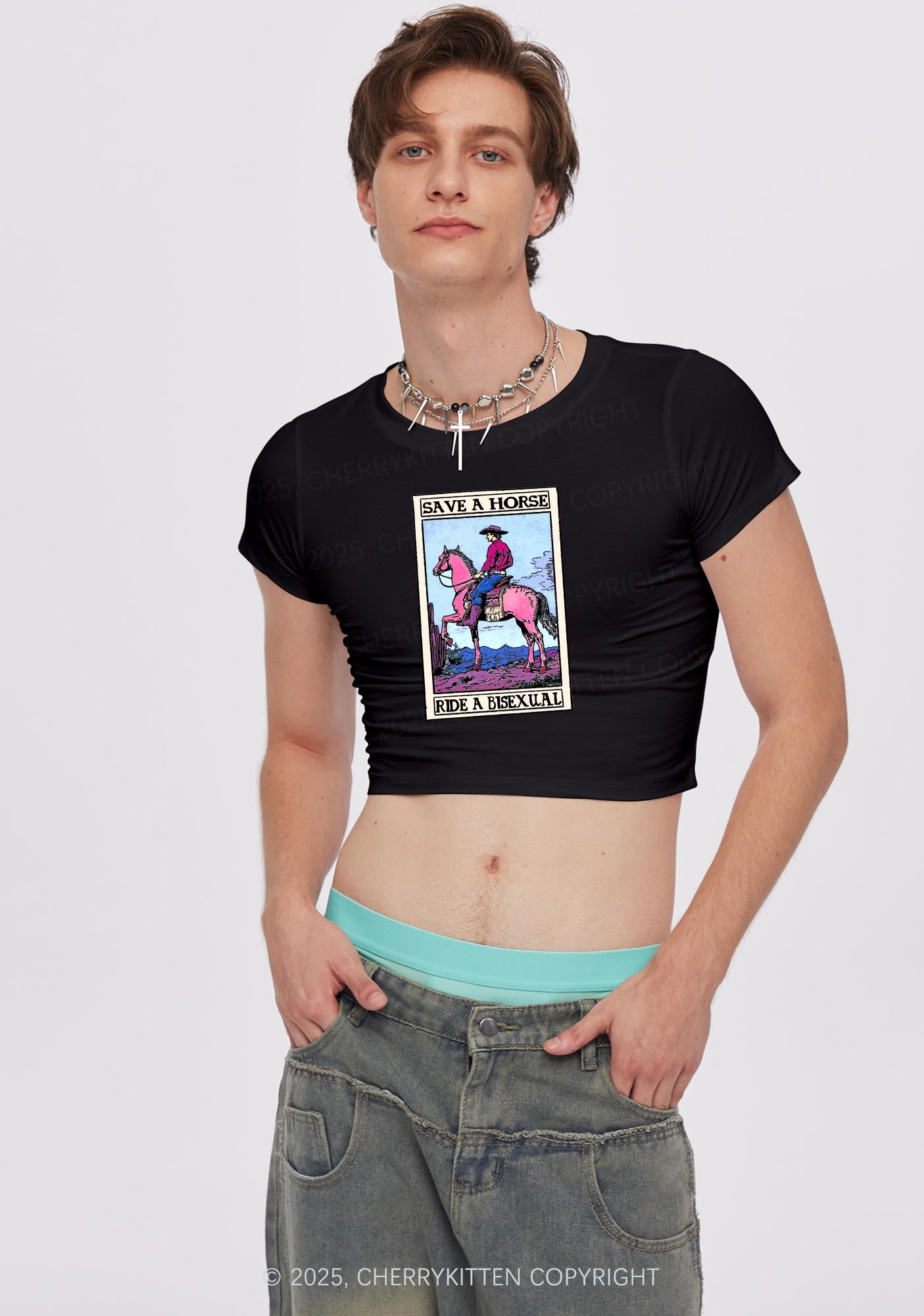 Save Horse Ride Bisexual Pride Y2K Baby Tee Cherrykitten